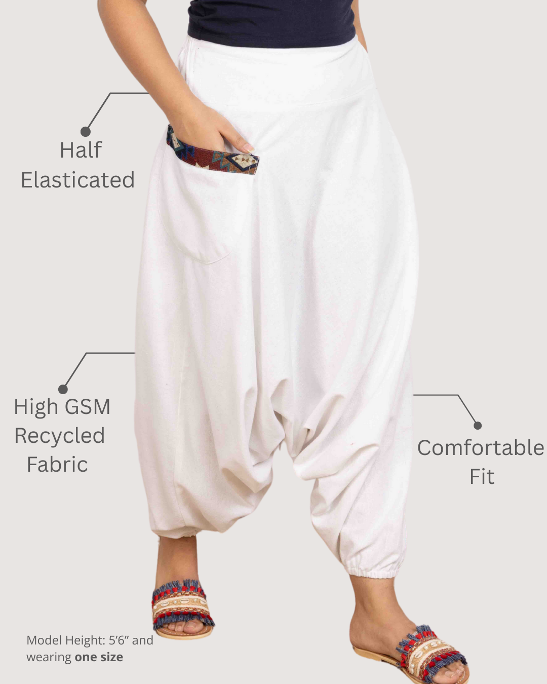 White Women Loose Fit Cotton Harem
