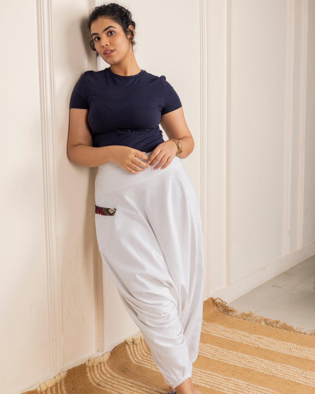 White Women Loose Fit Cotton Harem