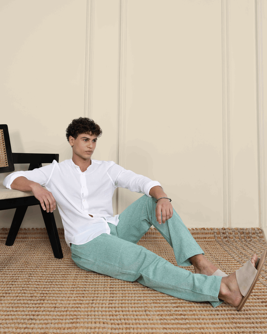 Green Straight Fit Cotton Pants