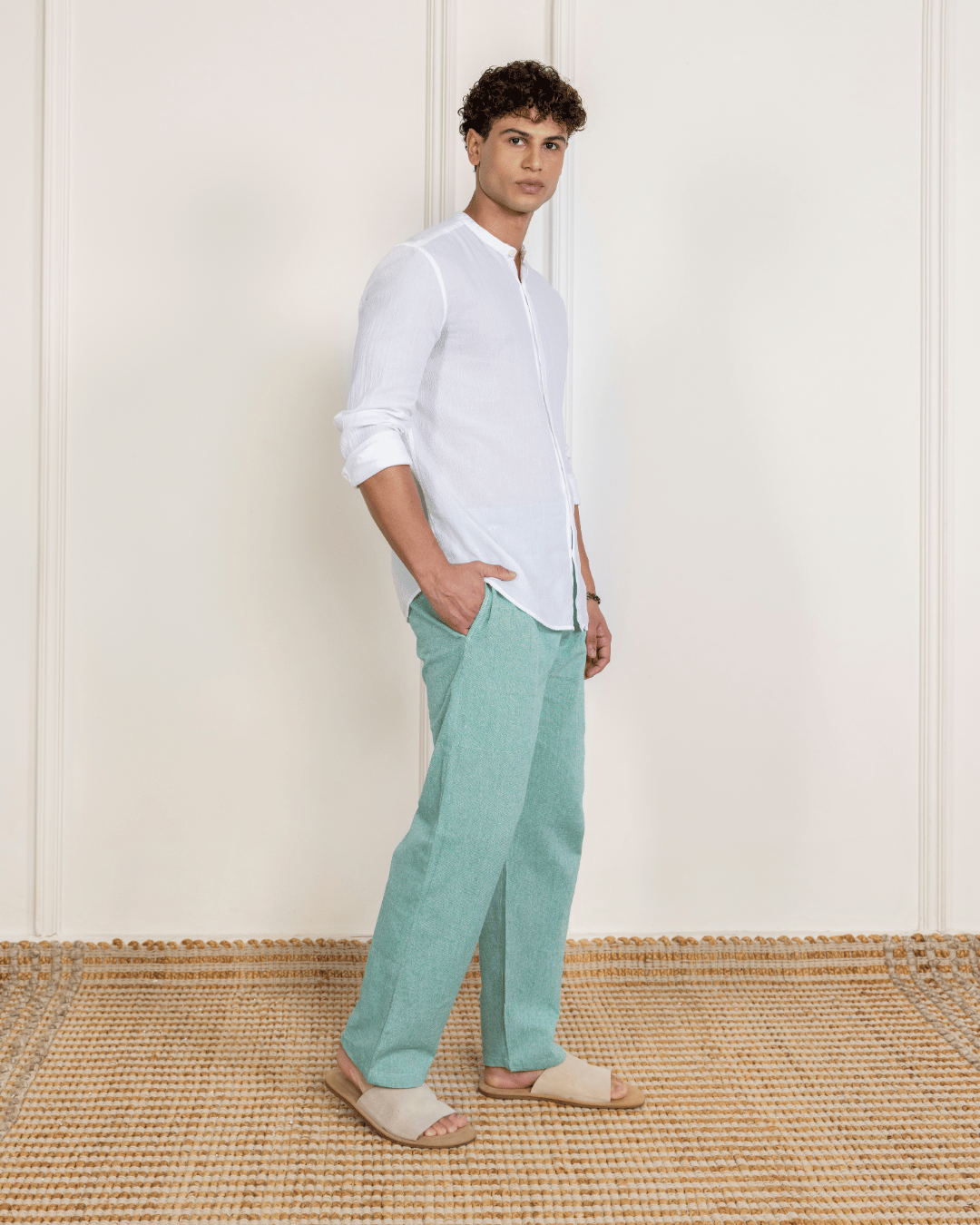 Green Straight Fit Cotton Pants