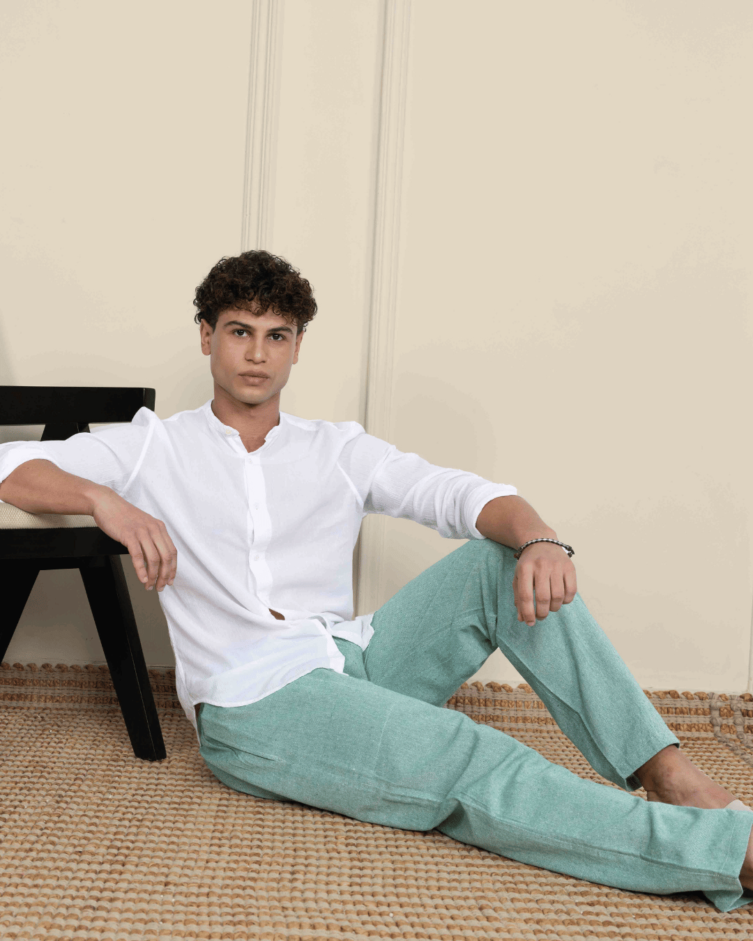 Green Straight Fit Cotton Pants