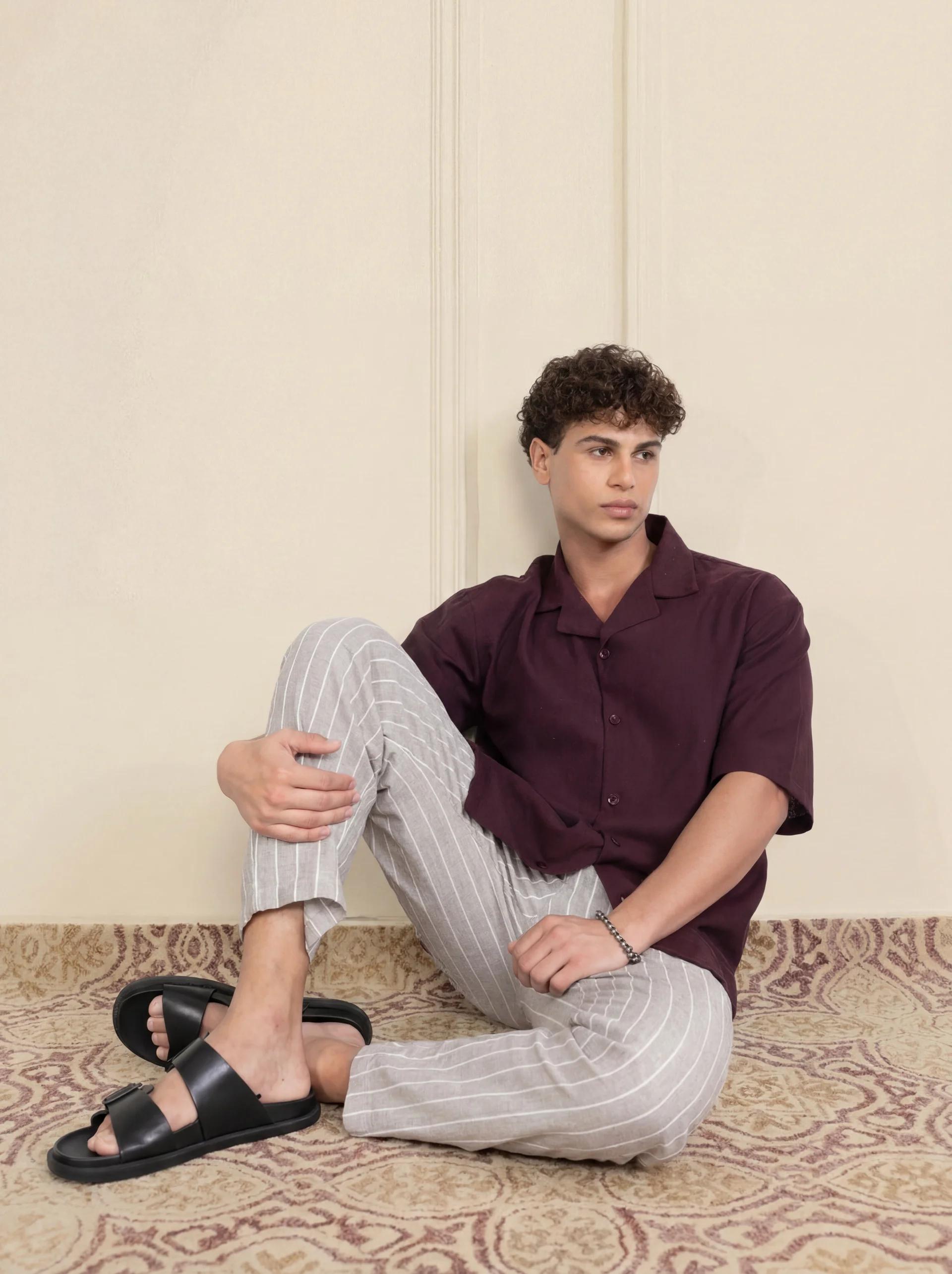 Easy Going Maroon & Grey Stripe Co-ord Set