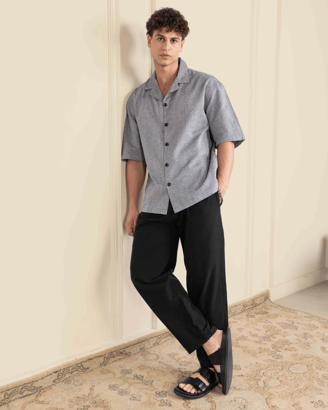 Black Straight Fit Cotton Pants
