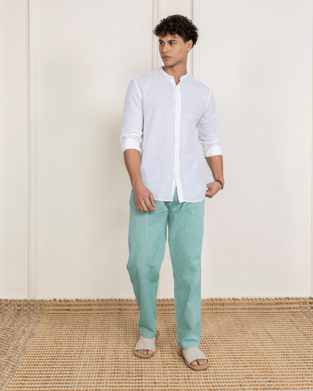 Green Straight Fit Cotton Pants