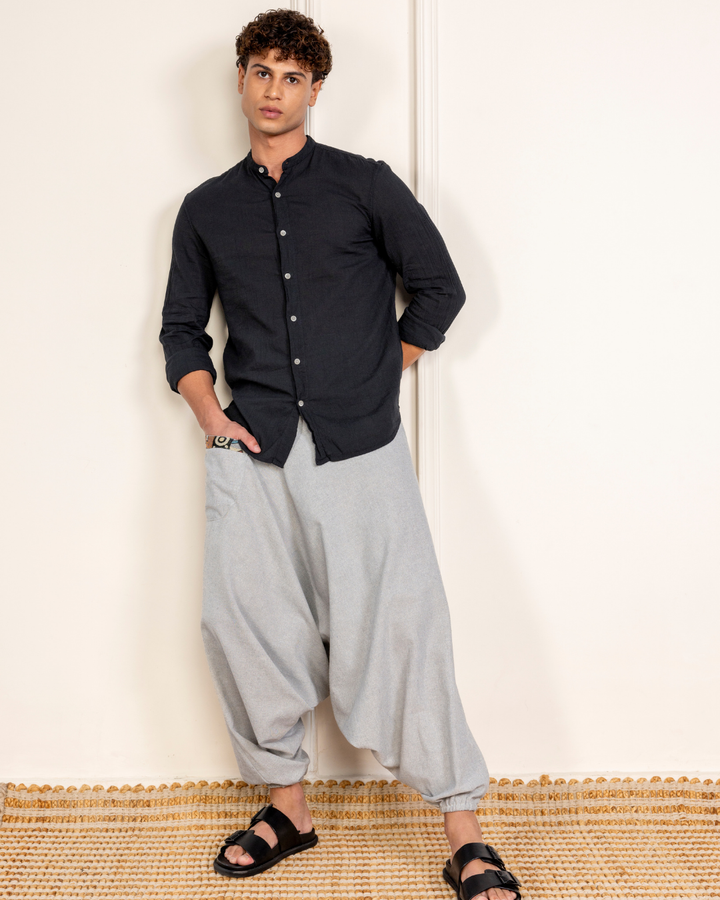 Sage Grey Men Loose Fit Cotton Harem