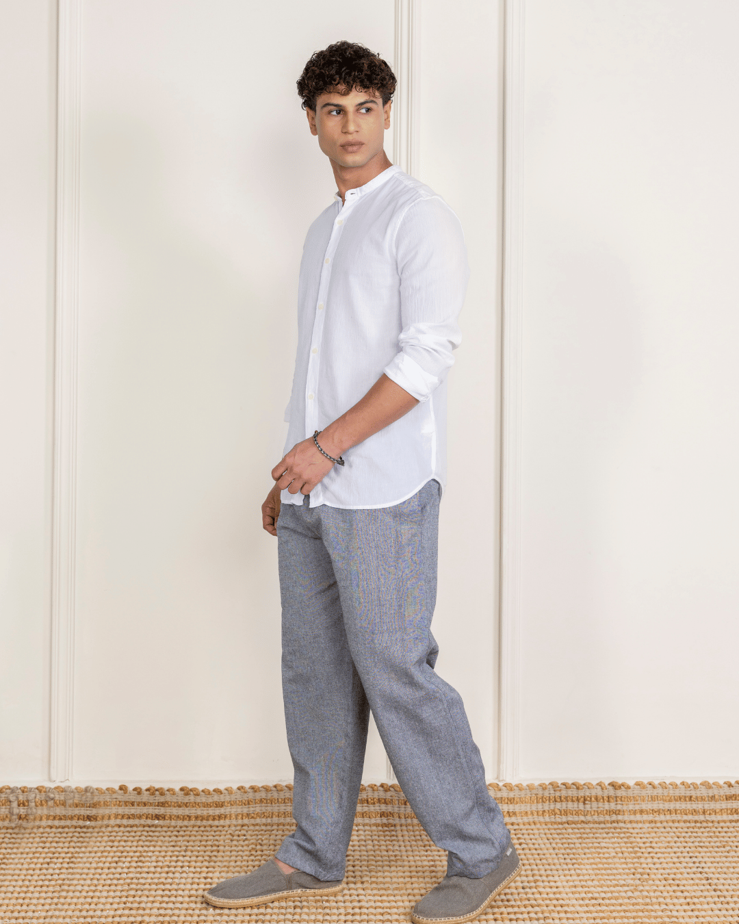 Grey Straight Fit Cotton Pants