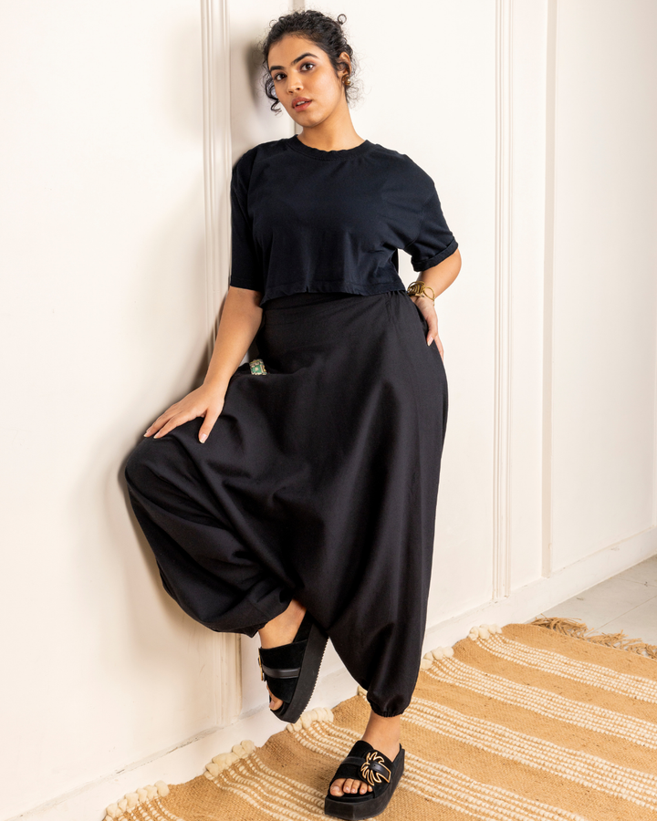 Black Women Loose Fit Cotton Harem