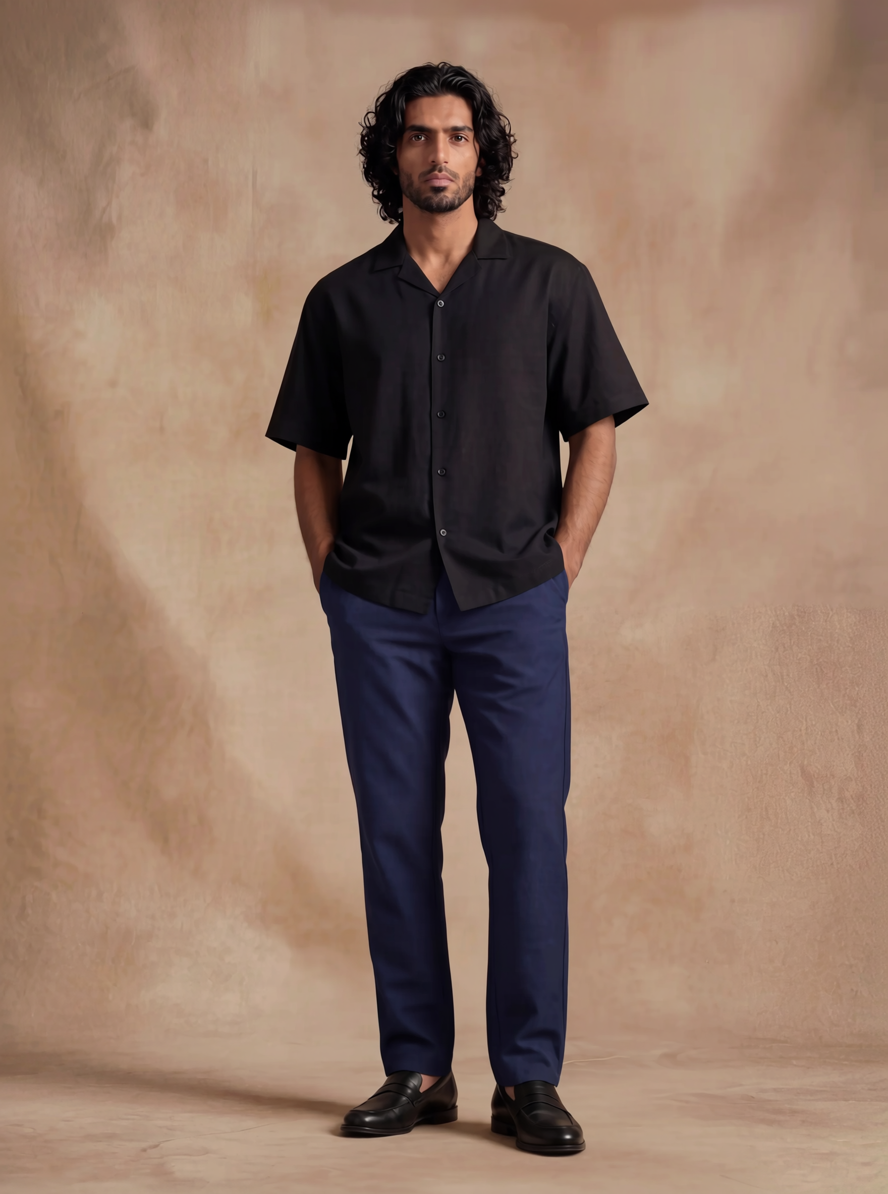 Reza Cuban Collar Relaxed Fit Shirt