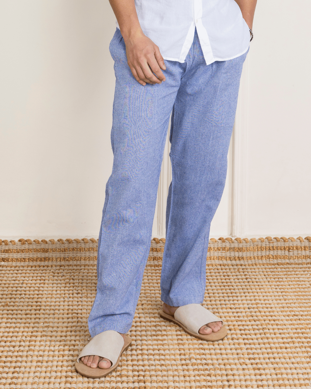 Ink Blue Straight Fit Cotton Pants