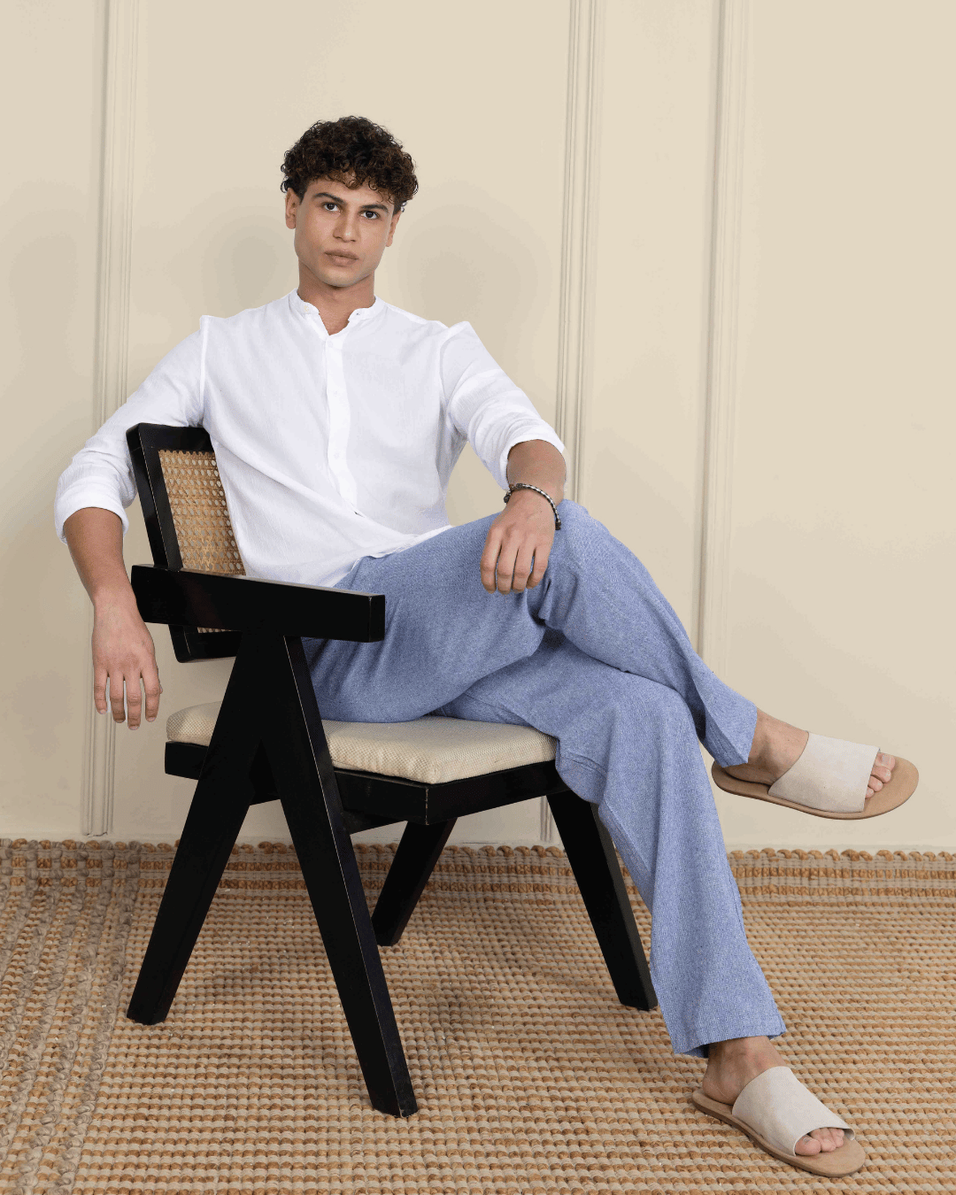 Ink Blue Straight Fit Cotton Pants