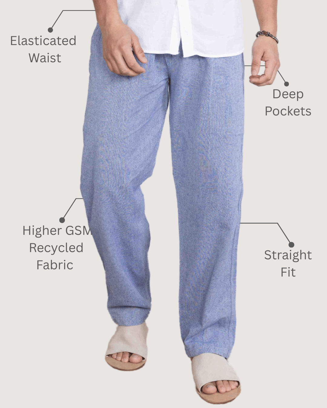 Ink Blue Straight Fit Cotton Pants
