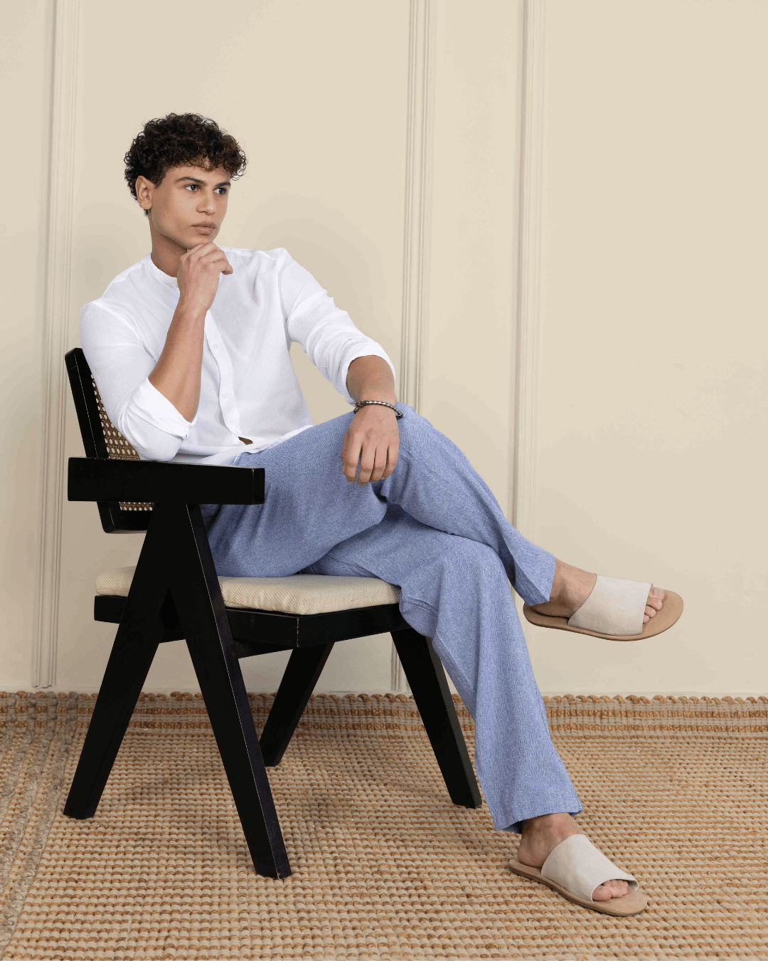Ink Blue Straight Fit Cotton Pants