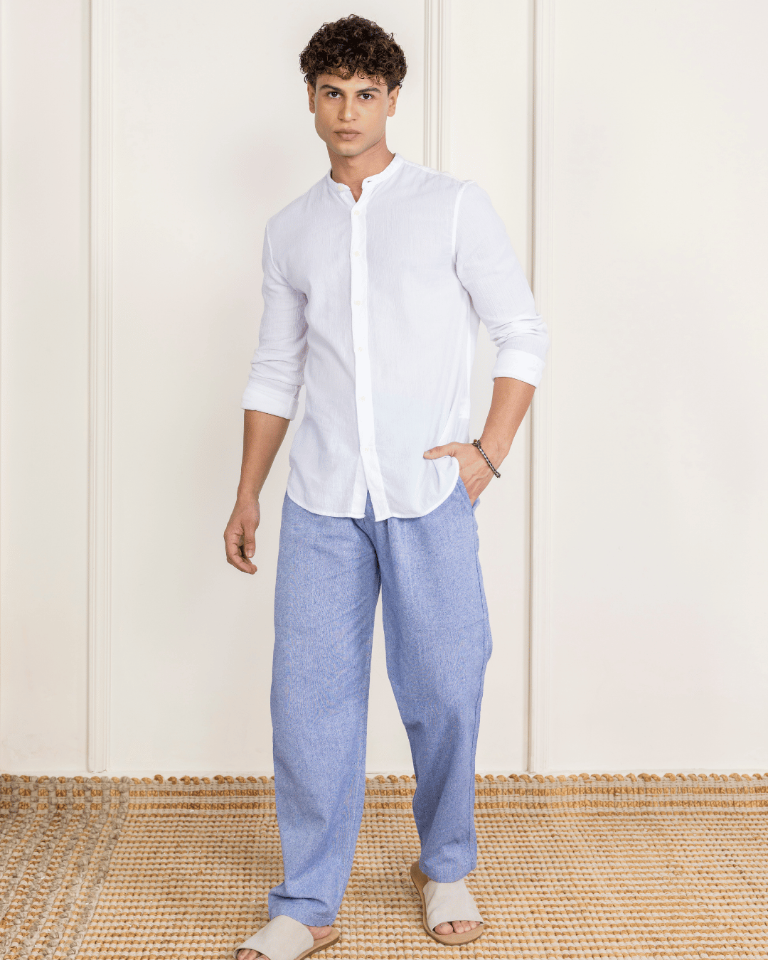 Ink Blue Straight Fit Cotton Pants
