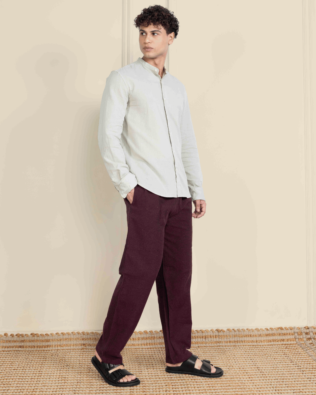 Maroon Straight Fit Cotton Pants