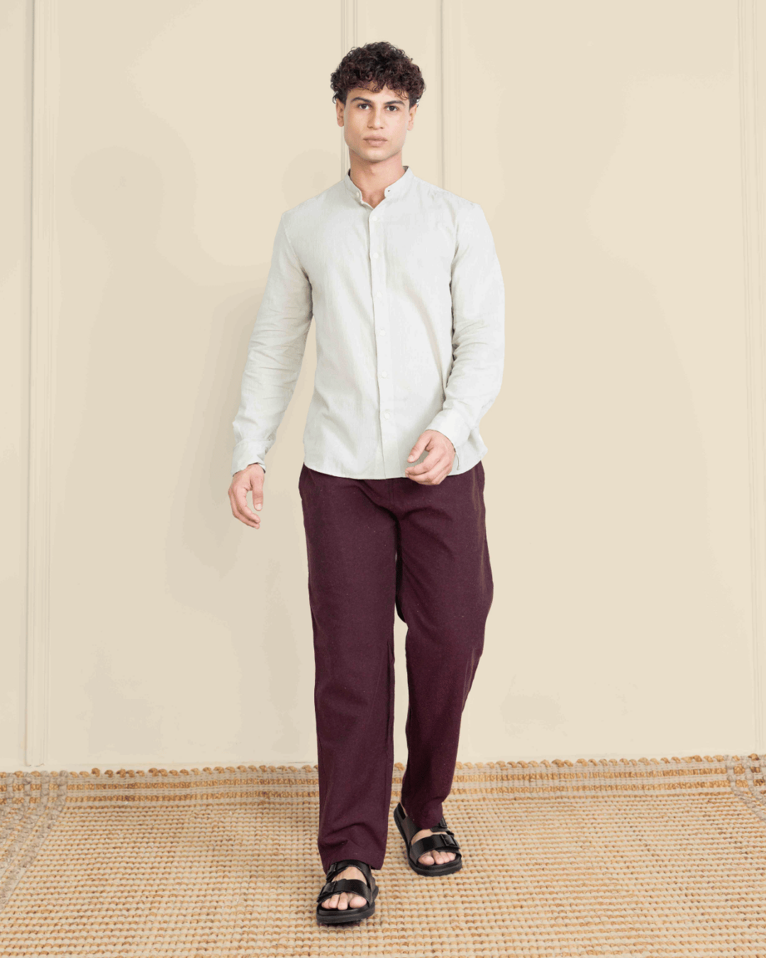 Maroon Straight Fit Cotton Pants