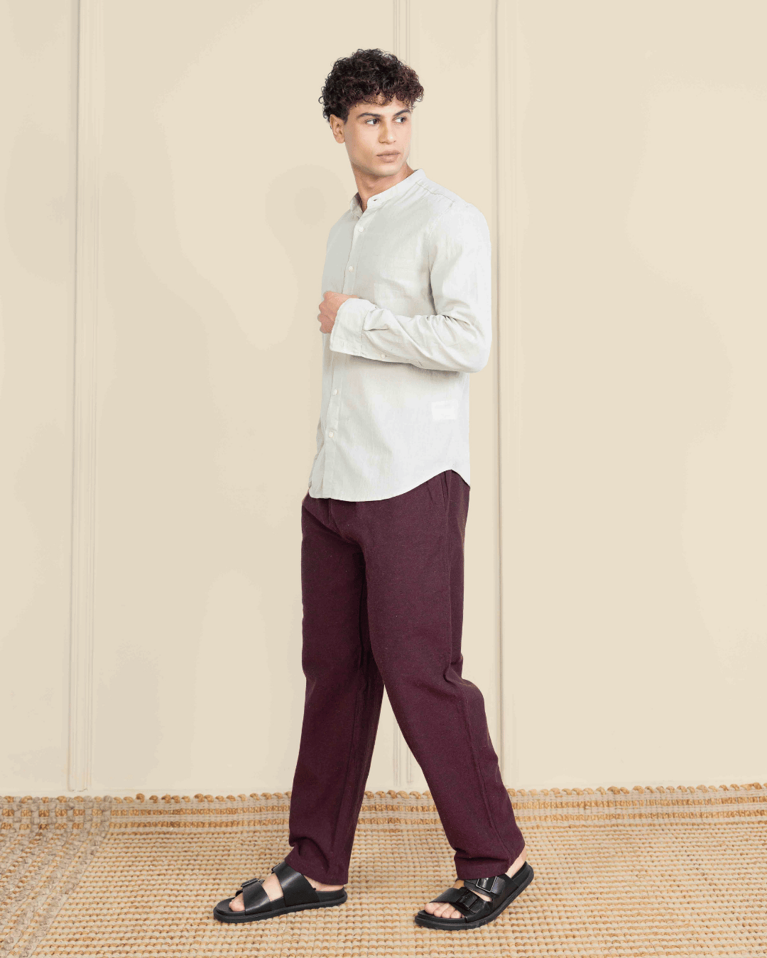 Maroon Straight Fit Cotton Pants