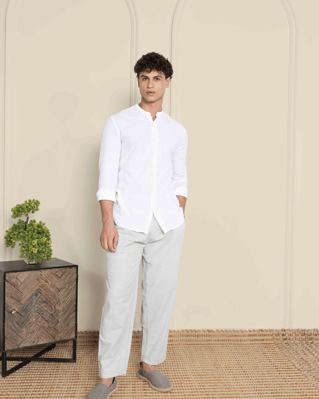 Sage Grey Straight Fit Cotton Pants