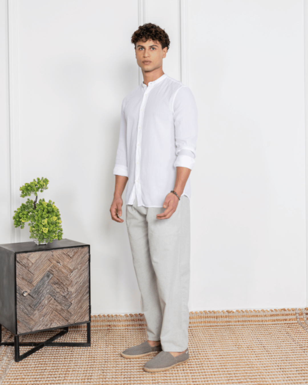 Sage Grey Straight Fit Cotton Pants