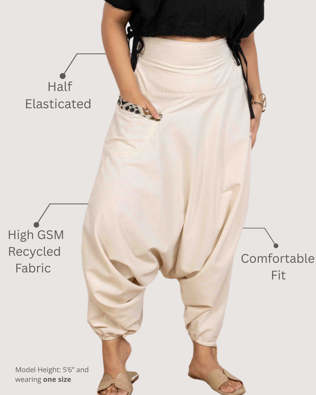 Ivory Women Loose Fit Cotton Harem