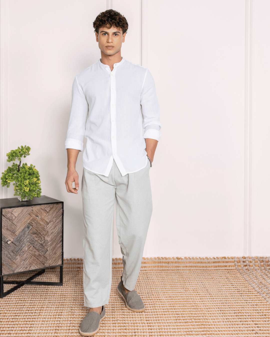 Sage Grey Straight Fit Cotton Pants