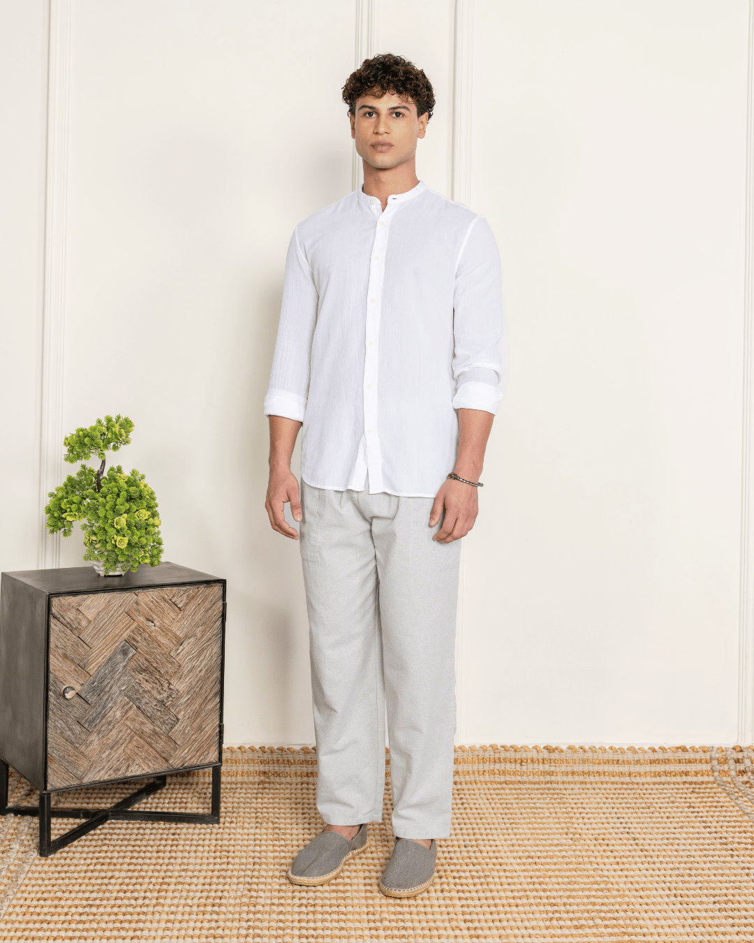 Sage Grey Straight Fit Cotton Pants