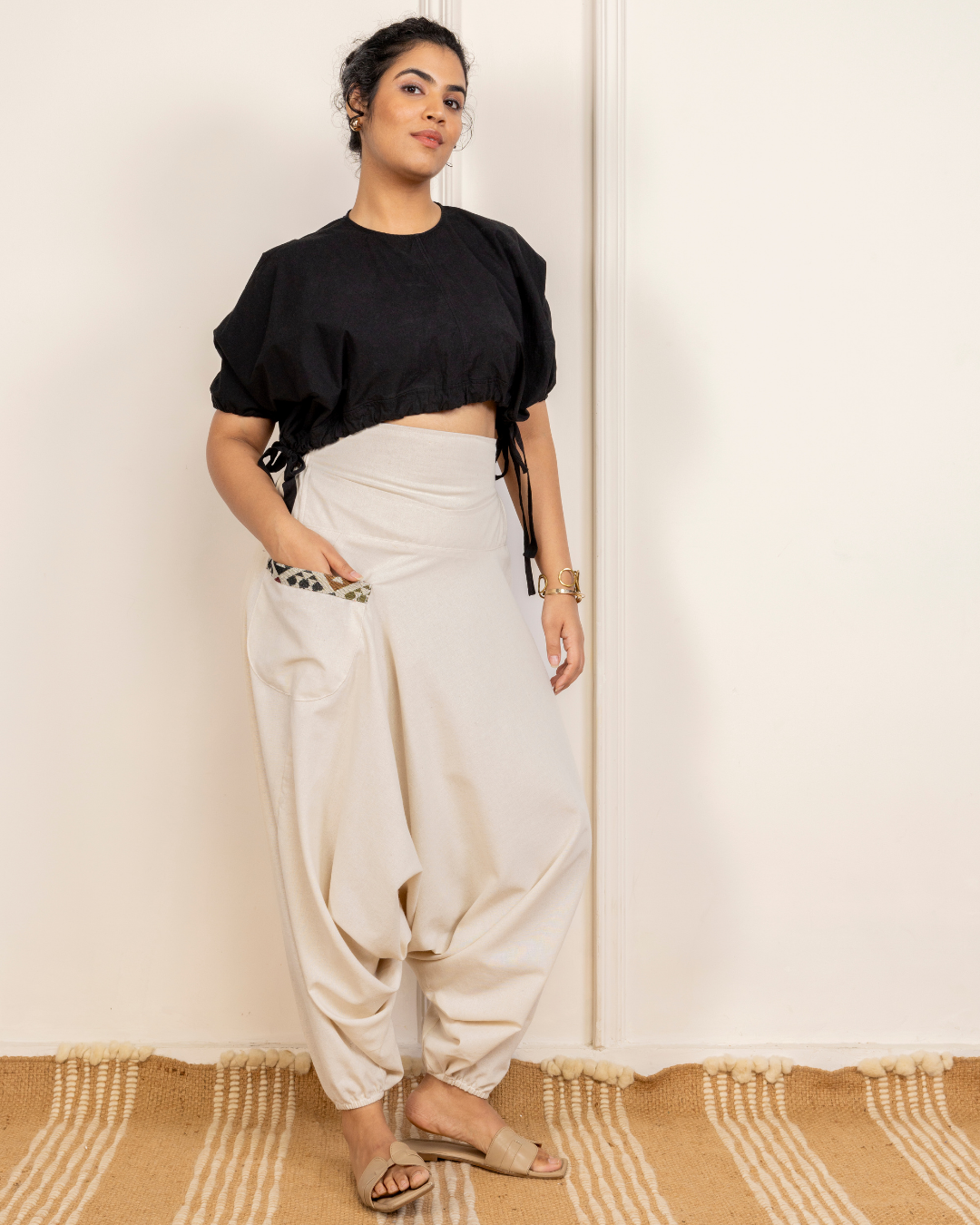 Ivory Women Loose Fit Cotton Harem