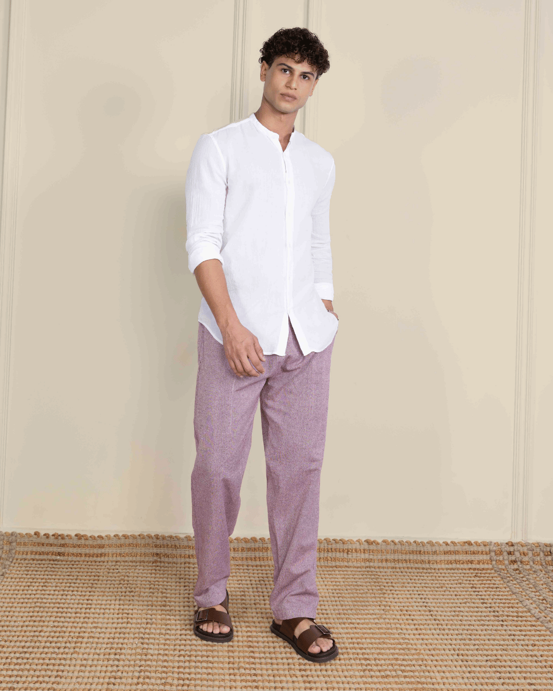 Wine Straight Fit Cotton Pants