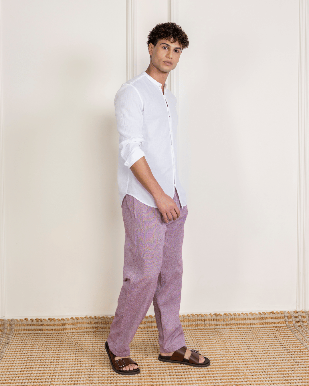 Wine Straight Fit Cotton Pants