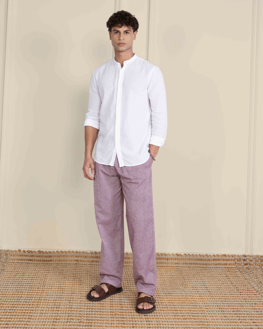 Wine Straight Fit Cotton Pants