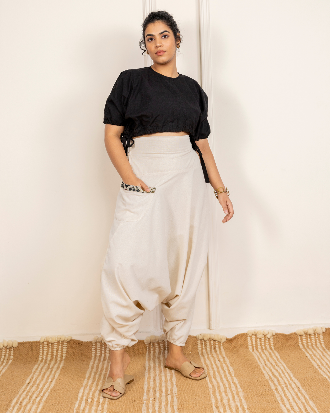 Ivory Women Loose Fit Cotton Harem