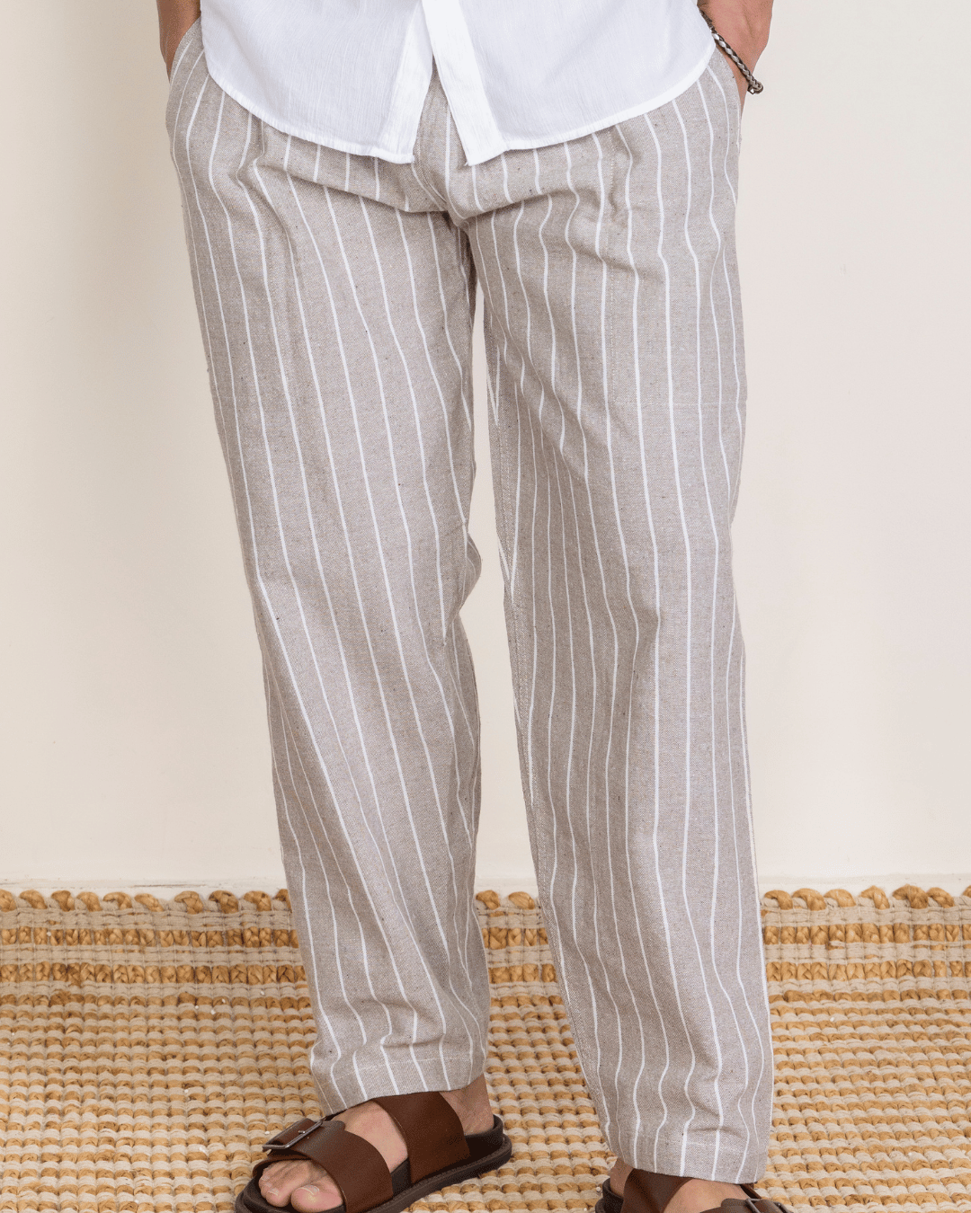 Grey Stripes Straight Fit Cotton Pants
