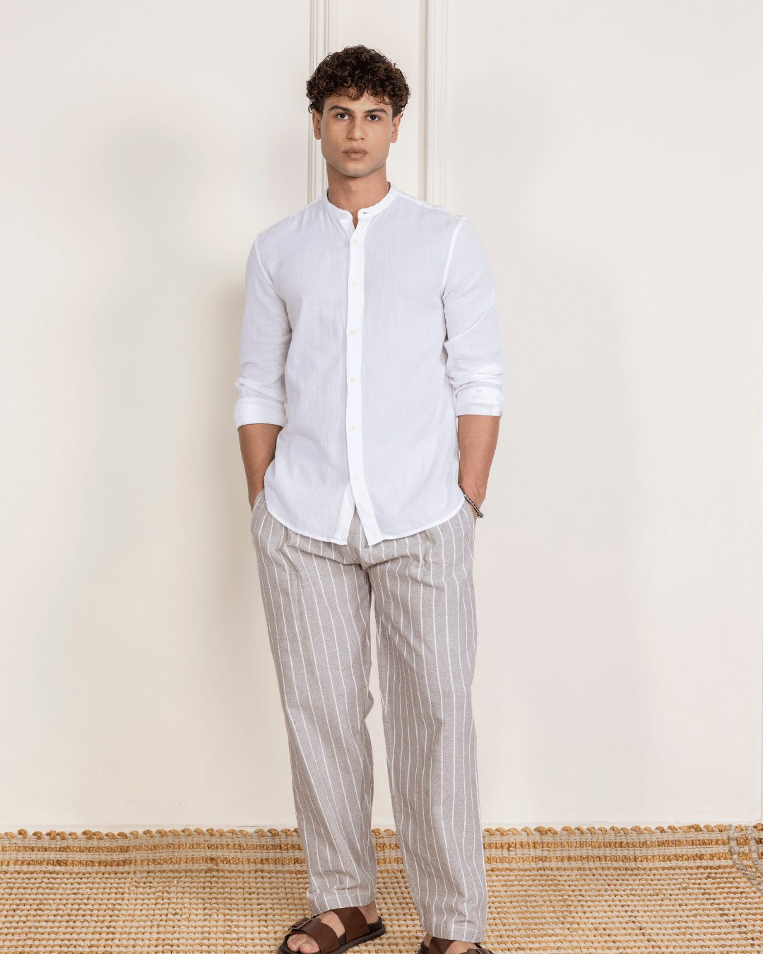 Grey Stripes Straight Fit Cotton Pants
