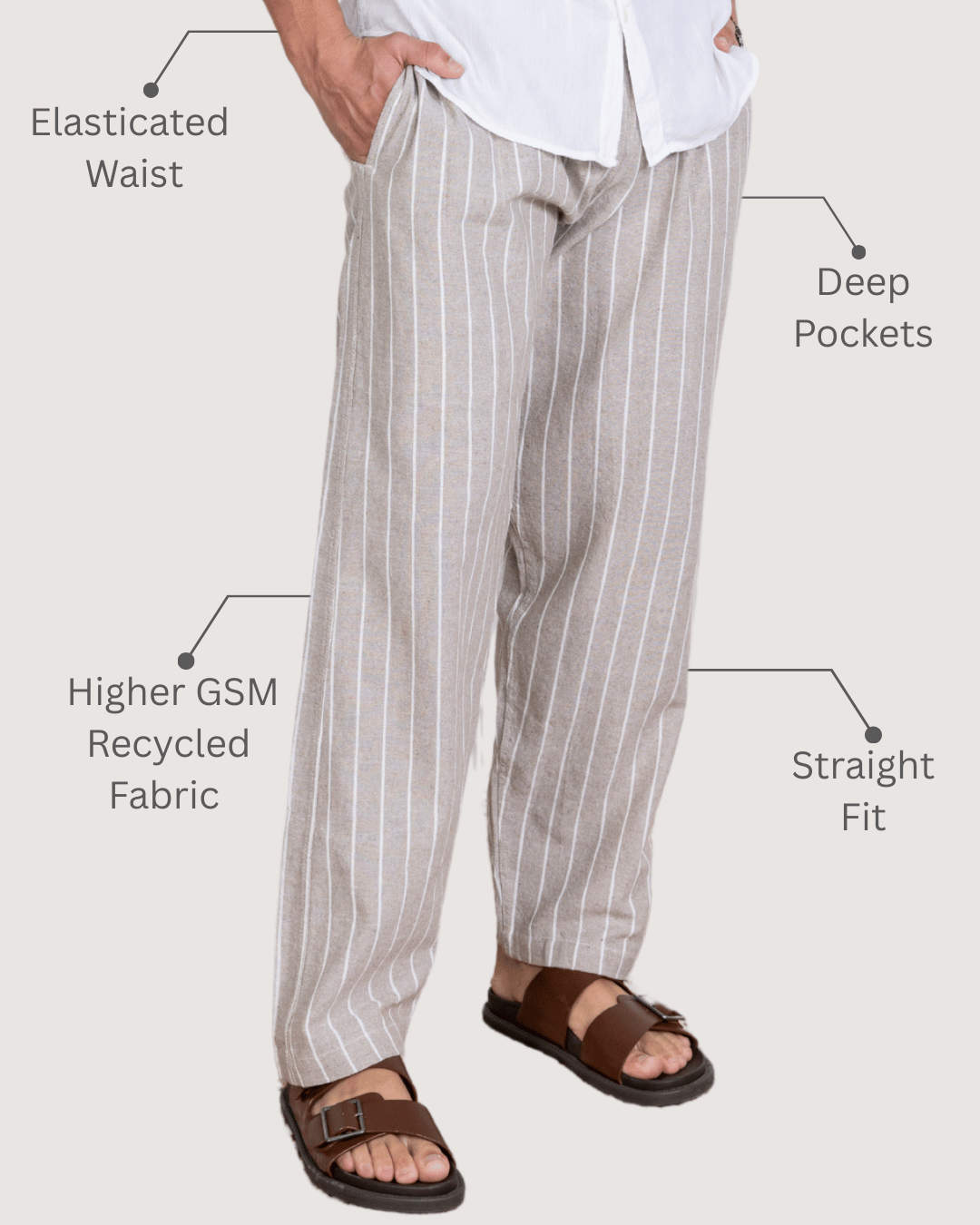 Grey Stripes Straight Fit Cotton Pants