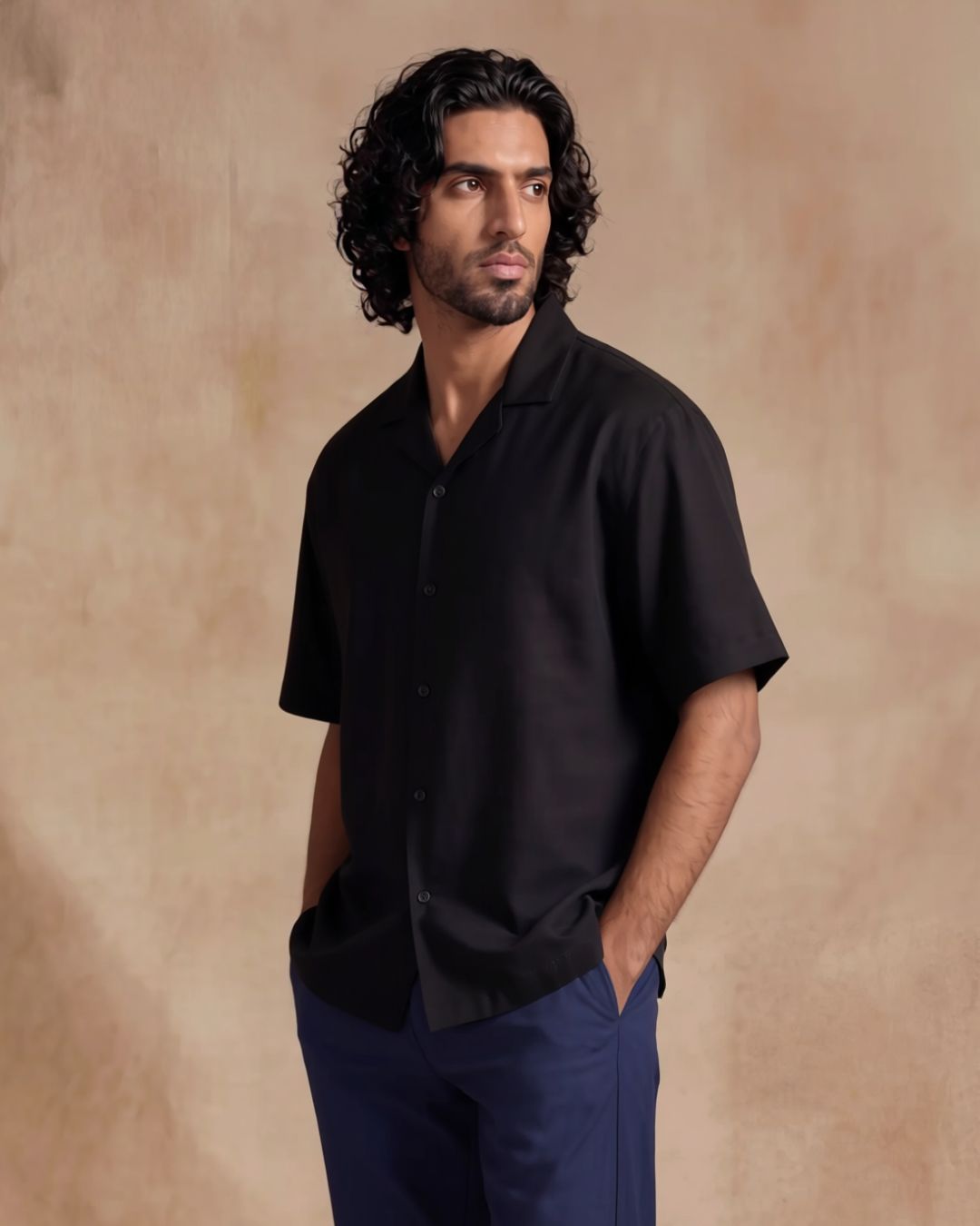 Reza Cuban Collar Relaxed Fit Shirt