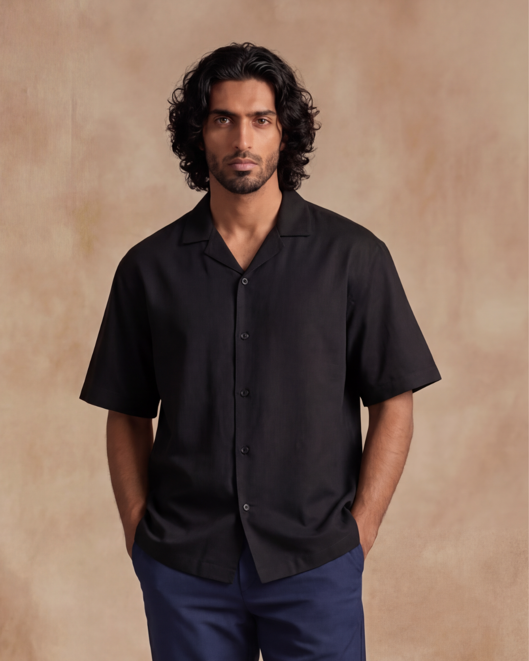 Reza Cuban Collar Relaxed Fit Shirt