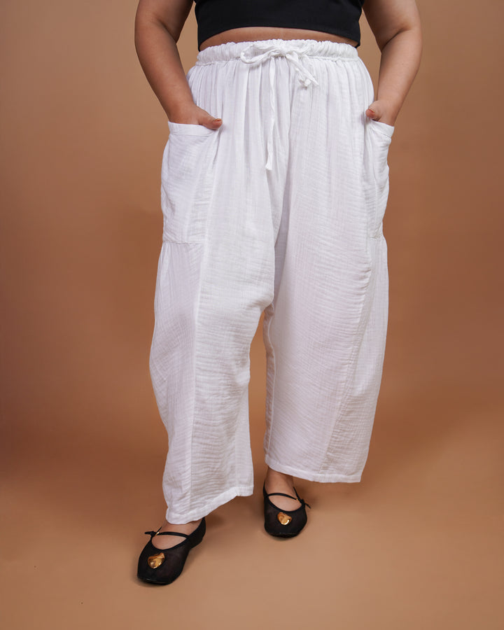 White Barrel Muslin Pant
