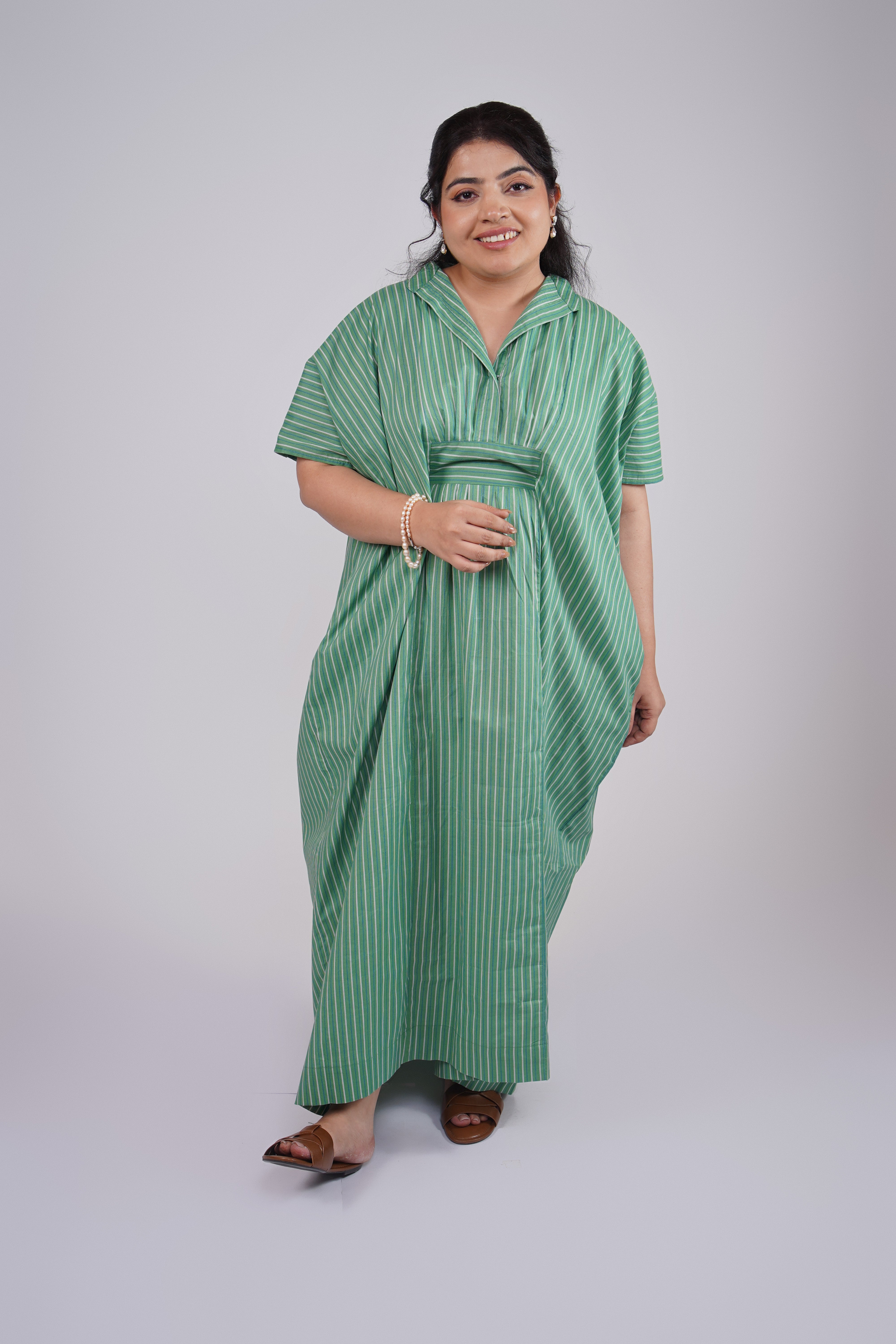 Rama Green Striped Airy & Flowing Kaftan