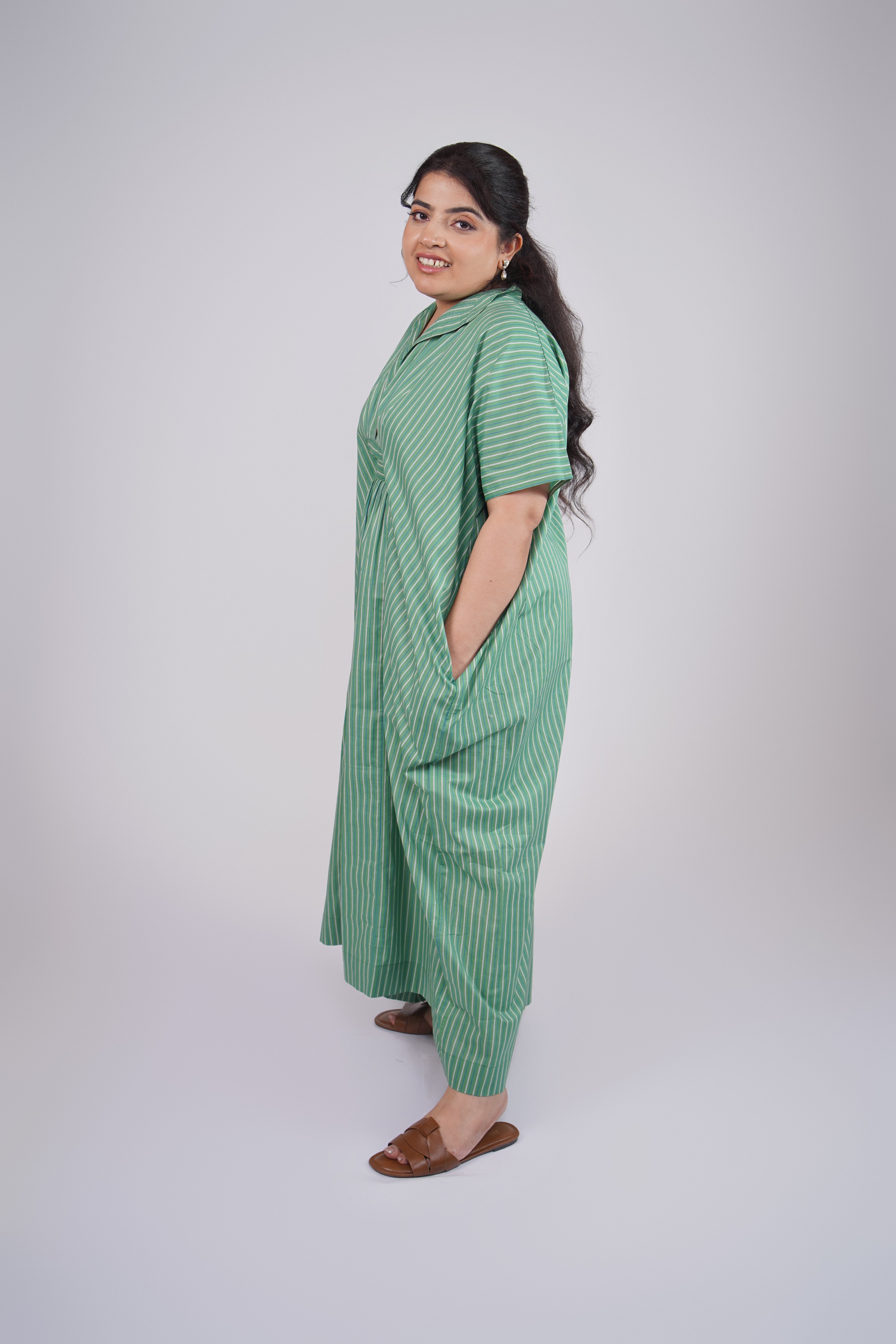 Aqua Green Striped Airy & Flowly Kaftan
