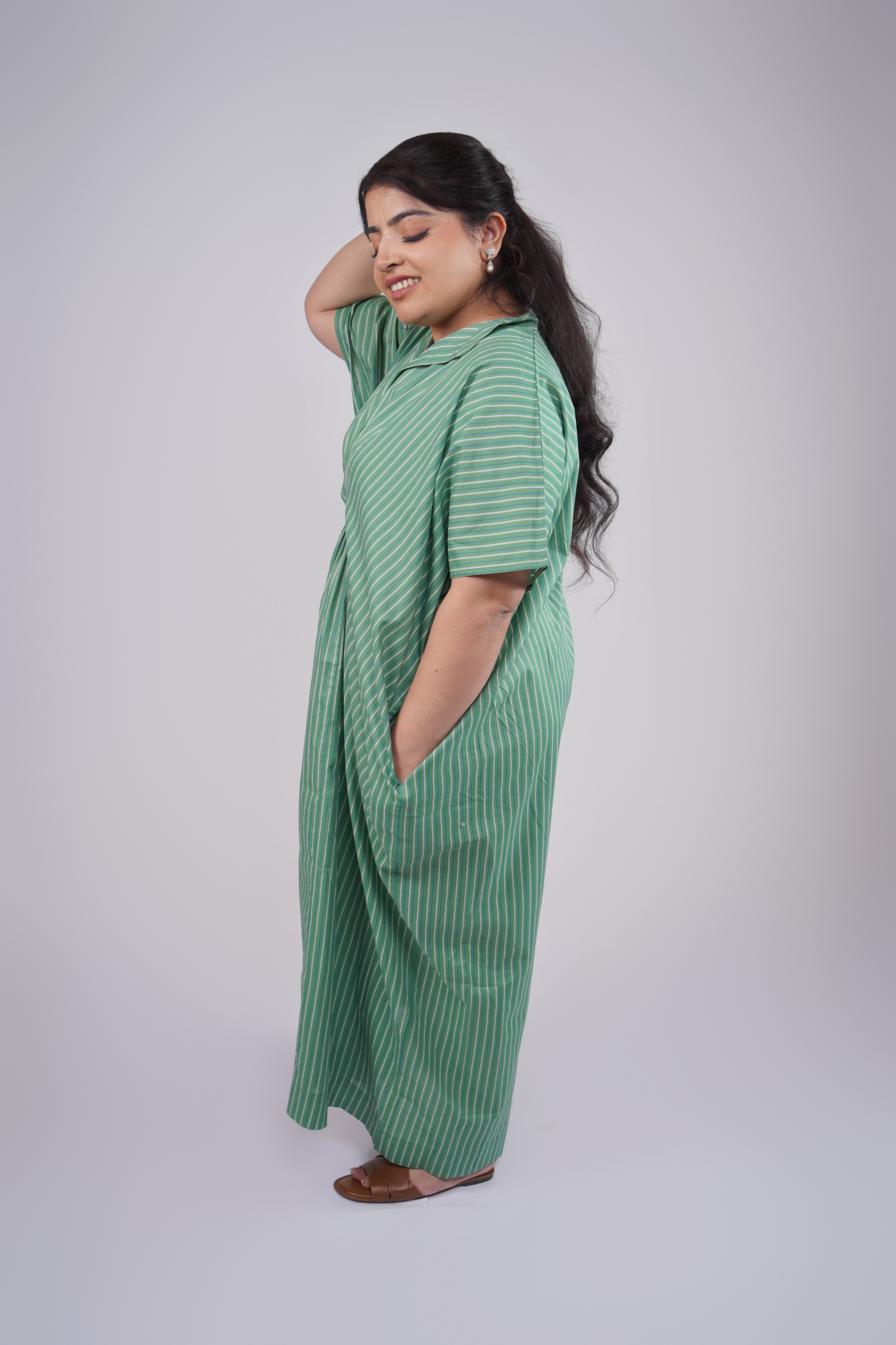 Aqua Green Striped Airy & Flowly Kaftan