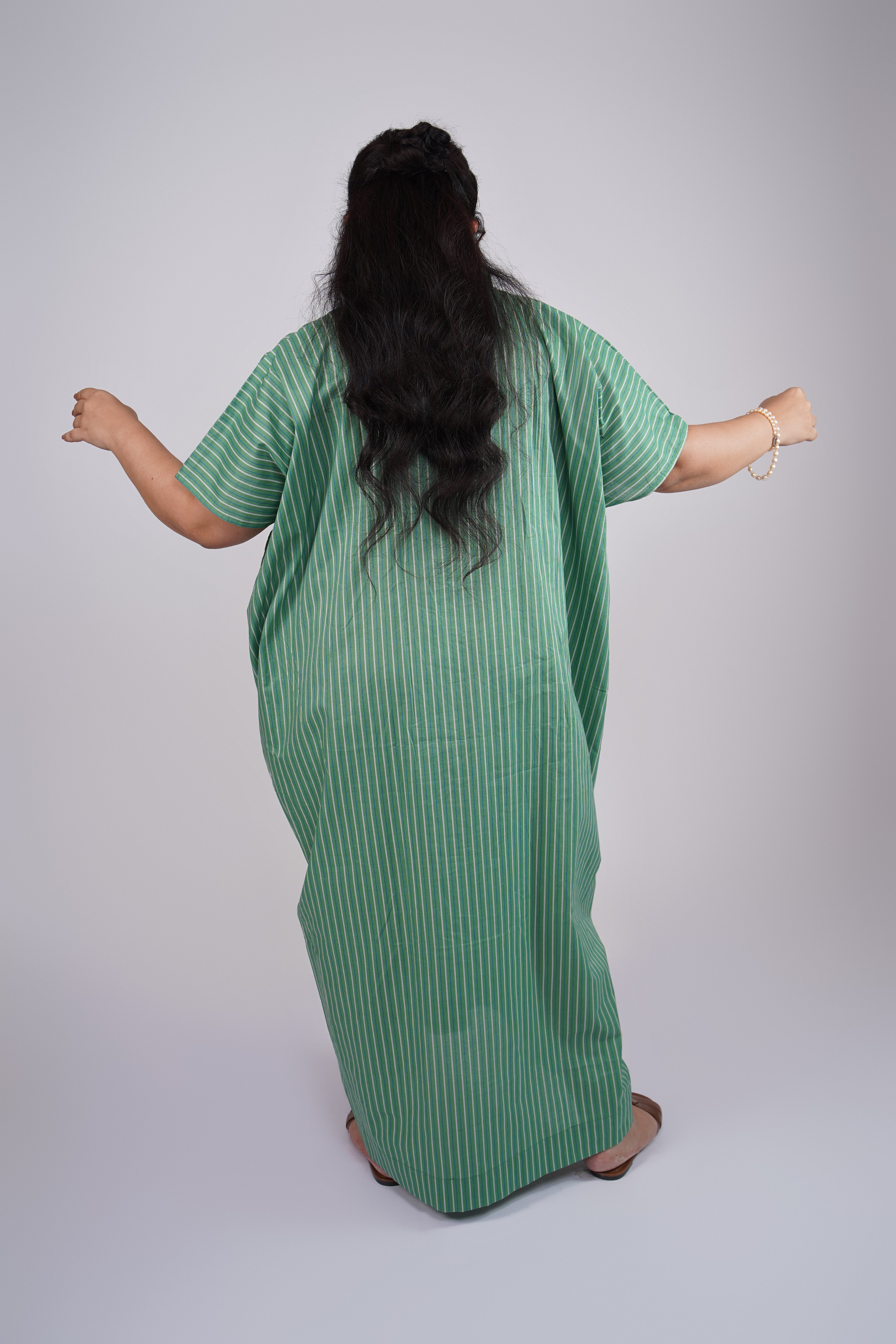 Aqua Green Striped Airy & Flowly Kaftan