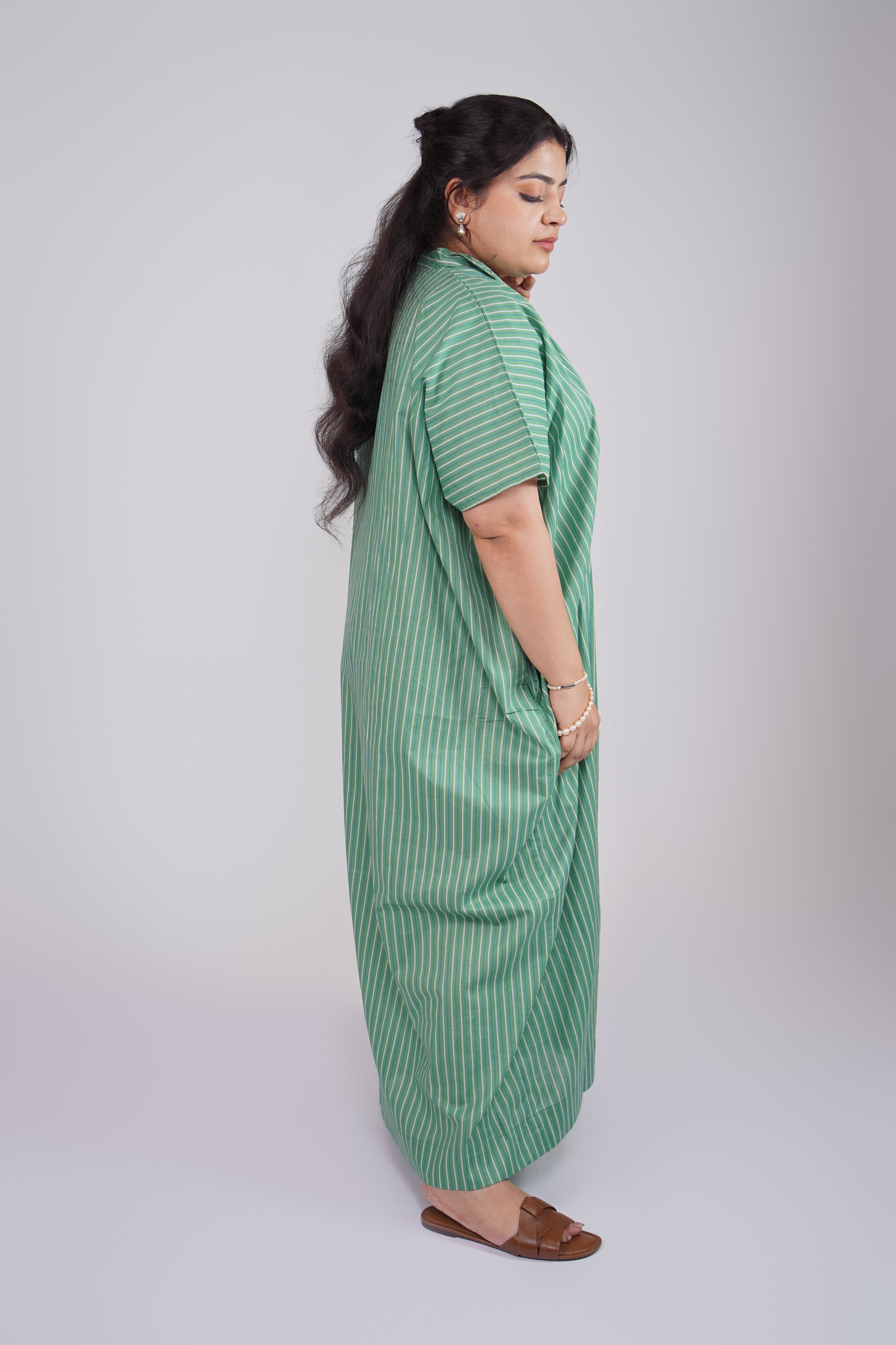 Aqua Green Striped Airy & Flowly Kaftan