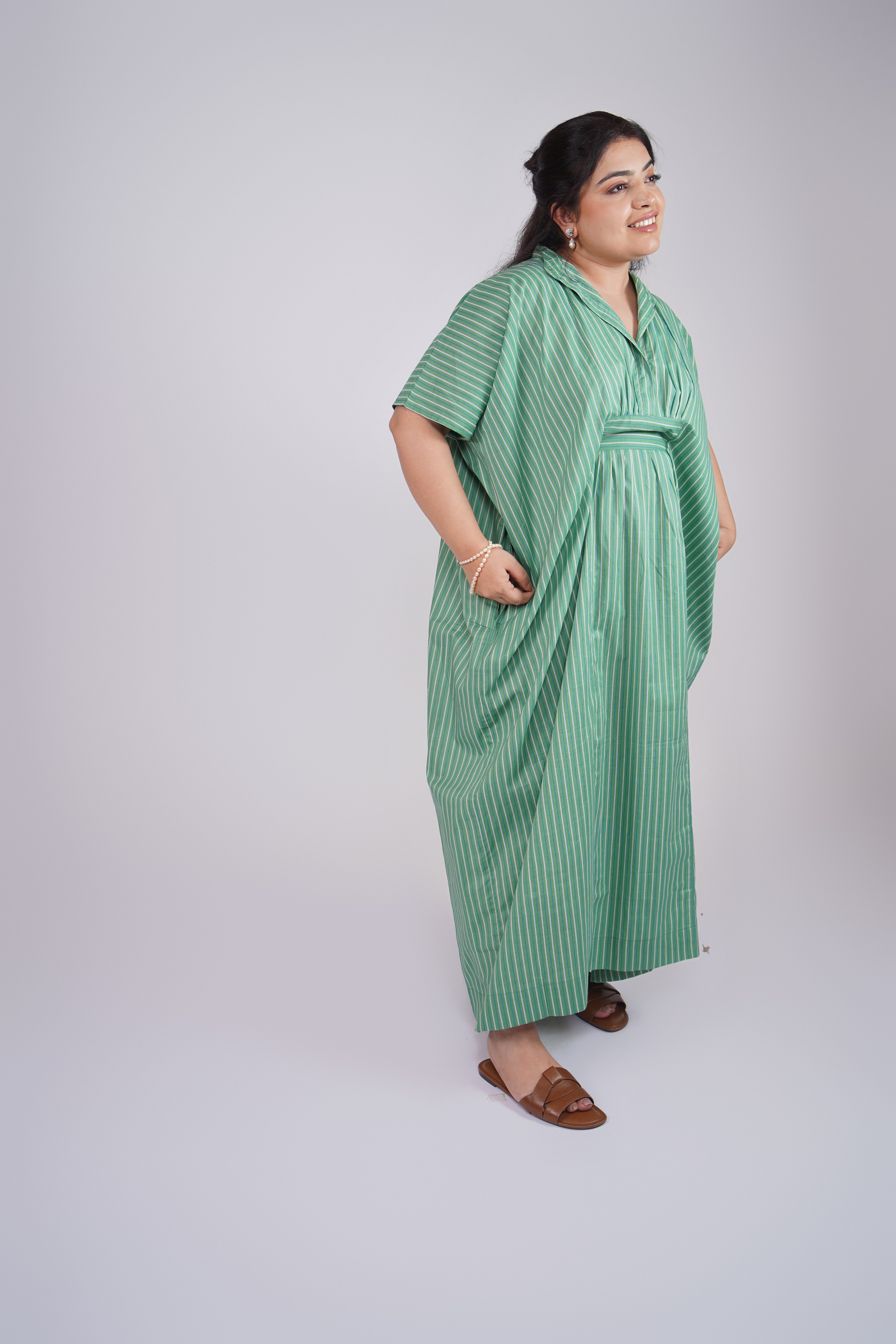 Aqua Green Striped Airy & Flowly Kaftan