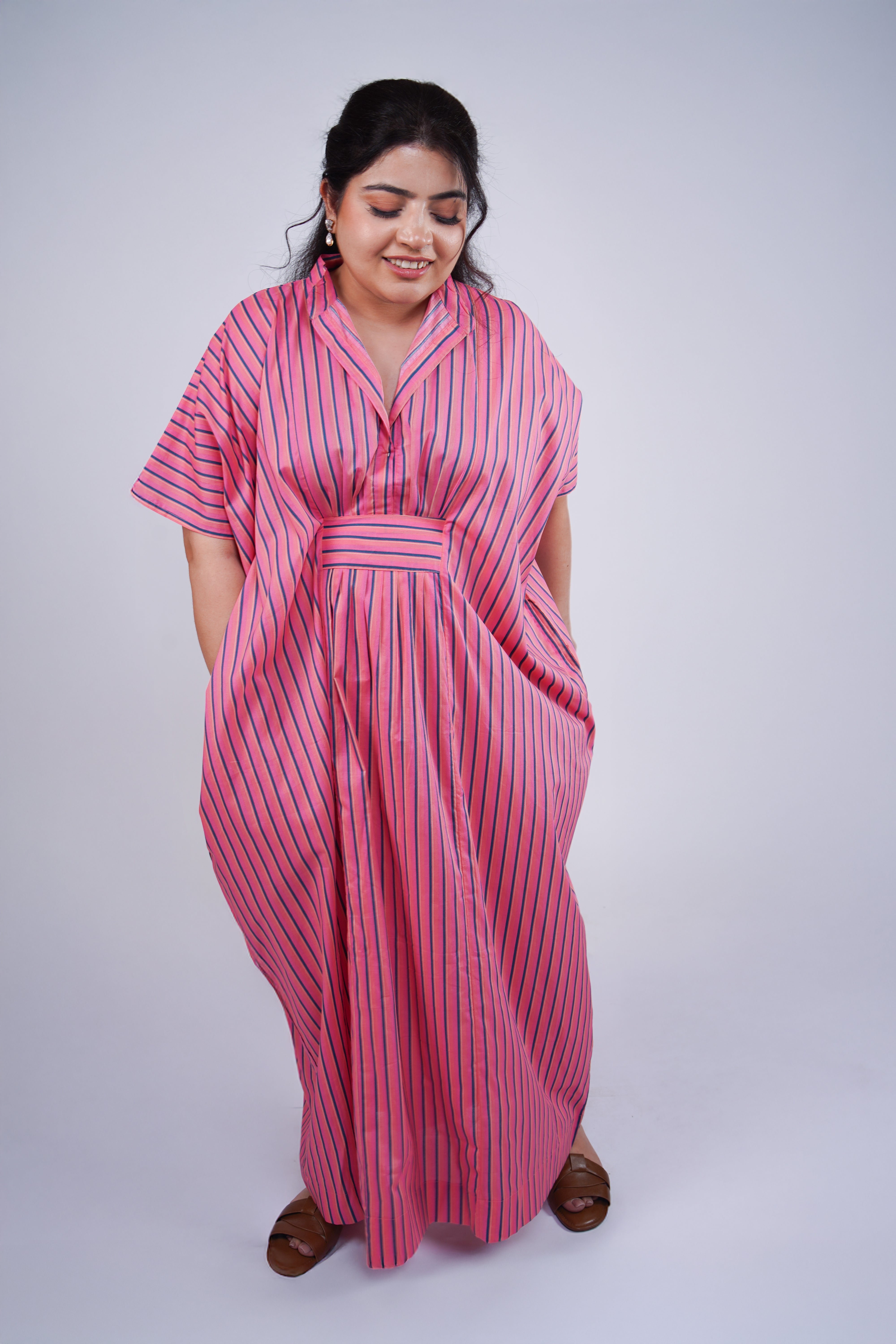 Fuchsia Pink Striped Airy & Flowing Kaftan