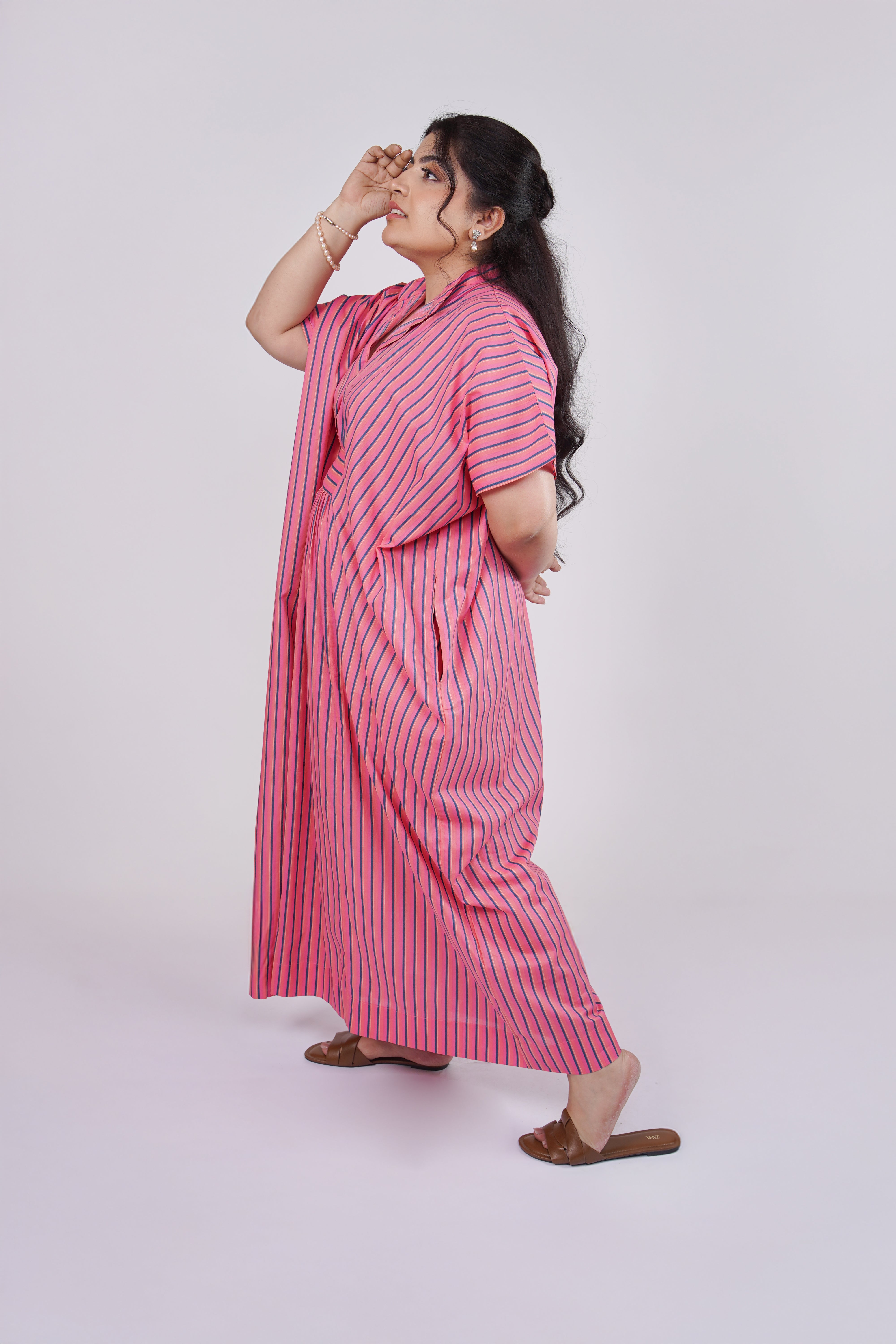 Aqua Green Striped Airy & Flowly Kaftan