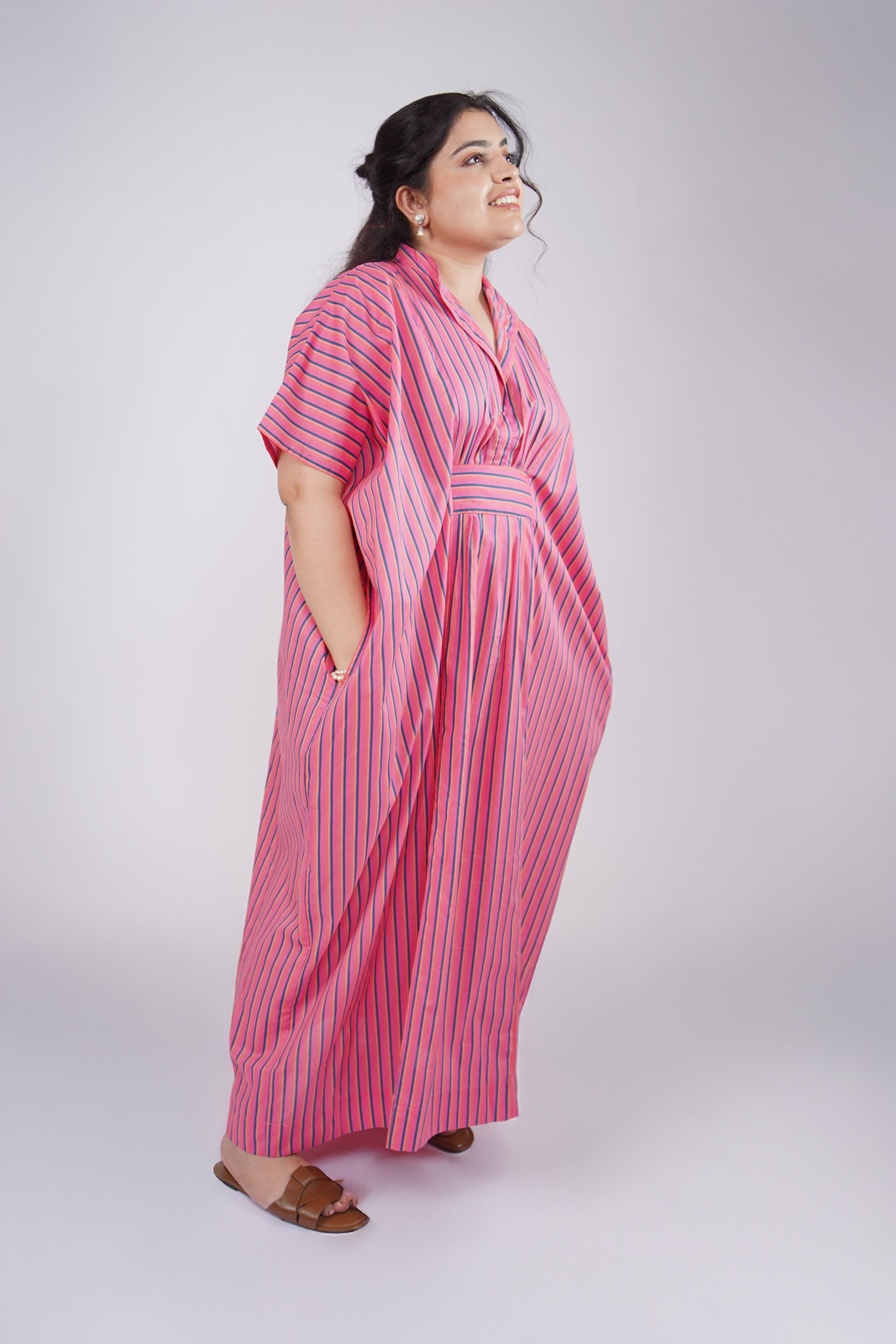 Aqua Green Striped Airy & Flowly Kaftan