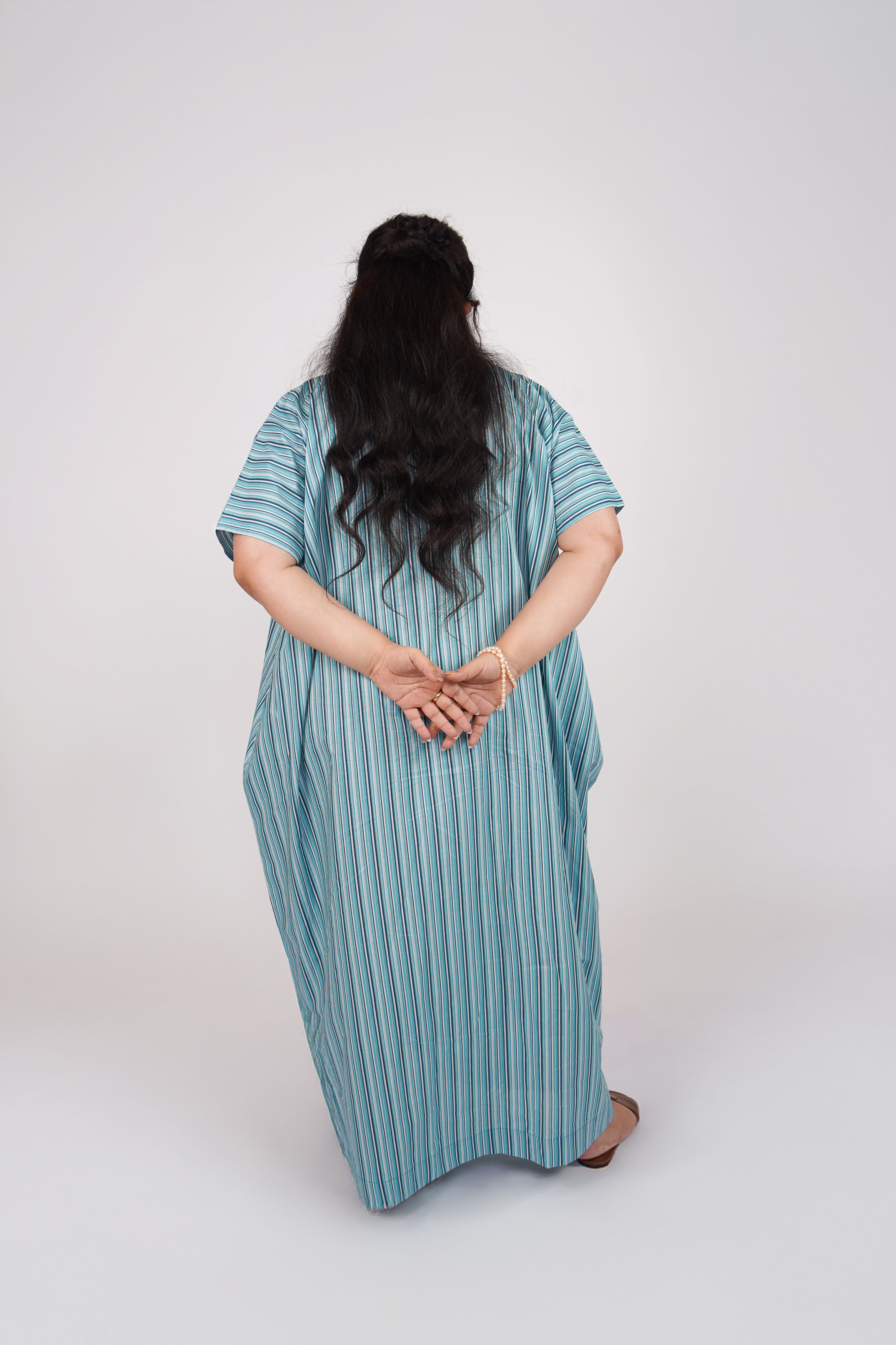 Aqua Green Striped Airy & Flowly Kaftan