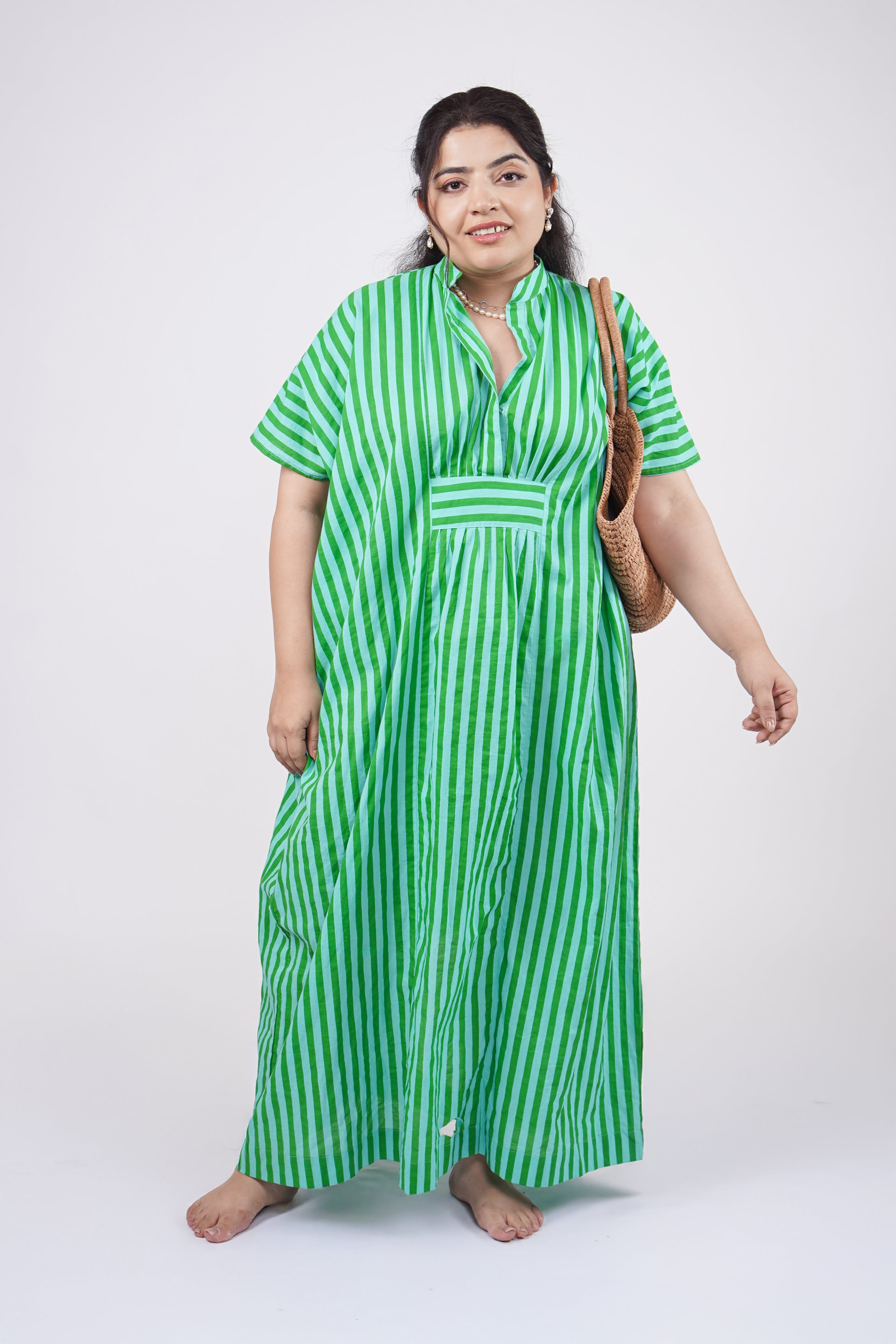 Aqua Green Striped Airy & Flowly Kaftan