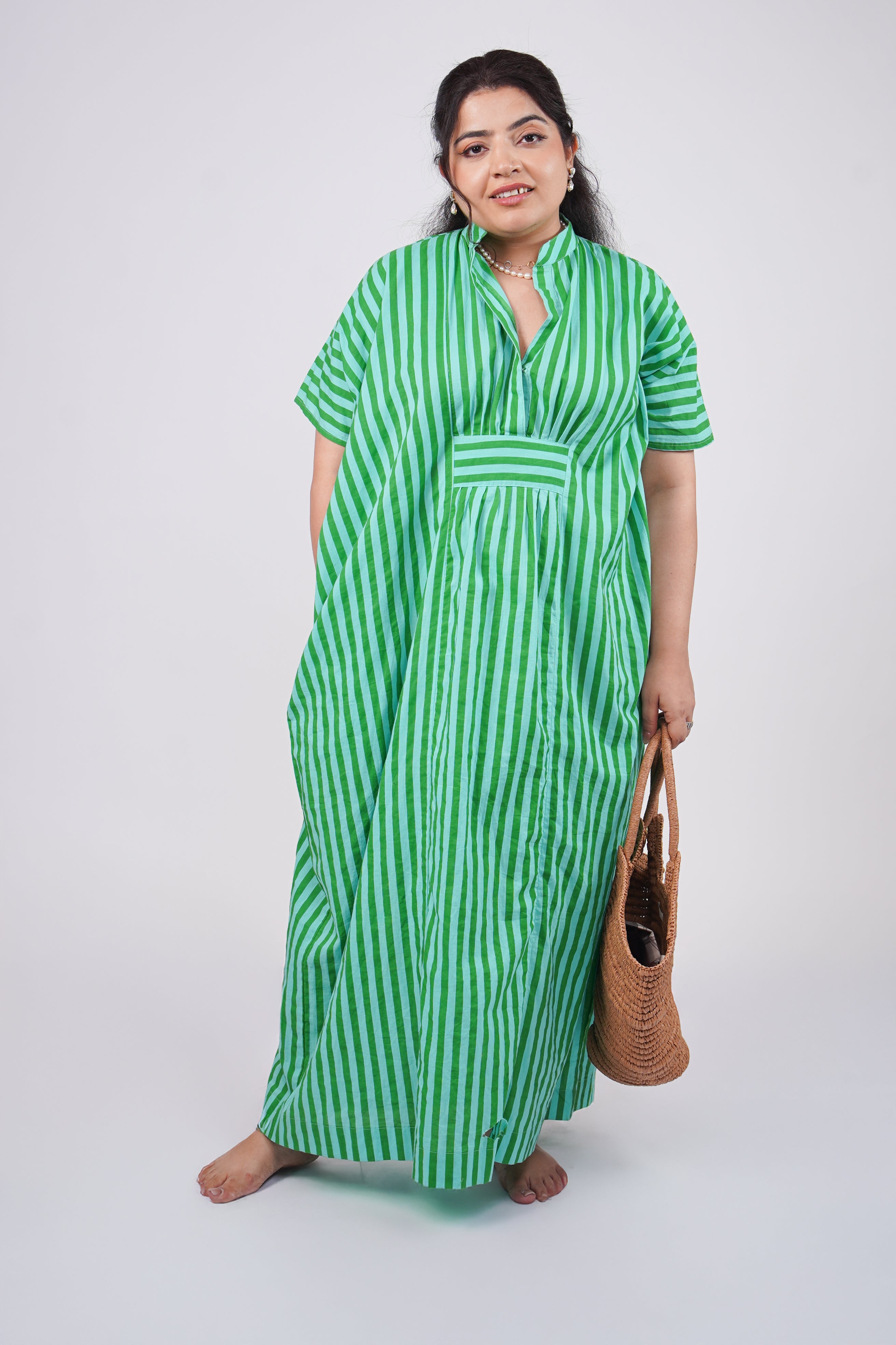 Aqua Green Striped Airy & Flowly Kaftan