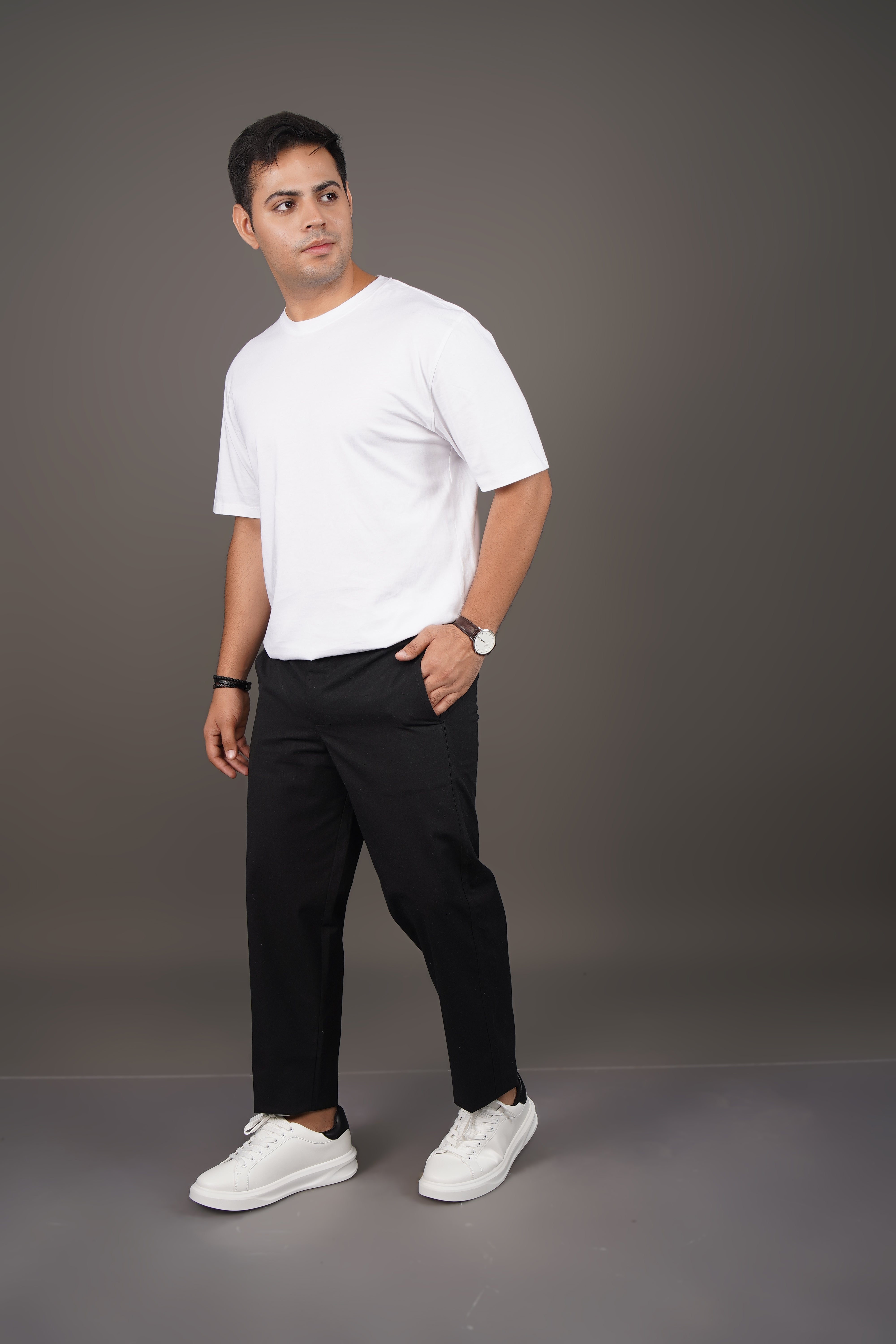 Black Straight Fit Cotton Semi-Formal Trousers