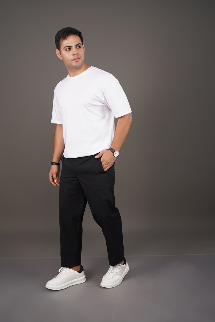Black Straight Fit Cotton Semi-Formal Trousers